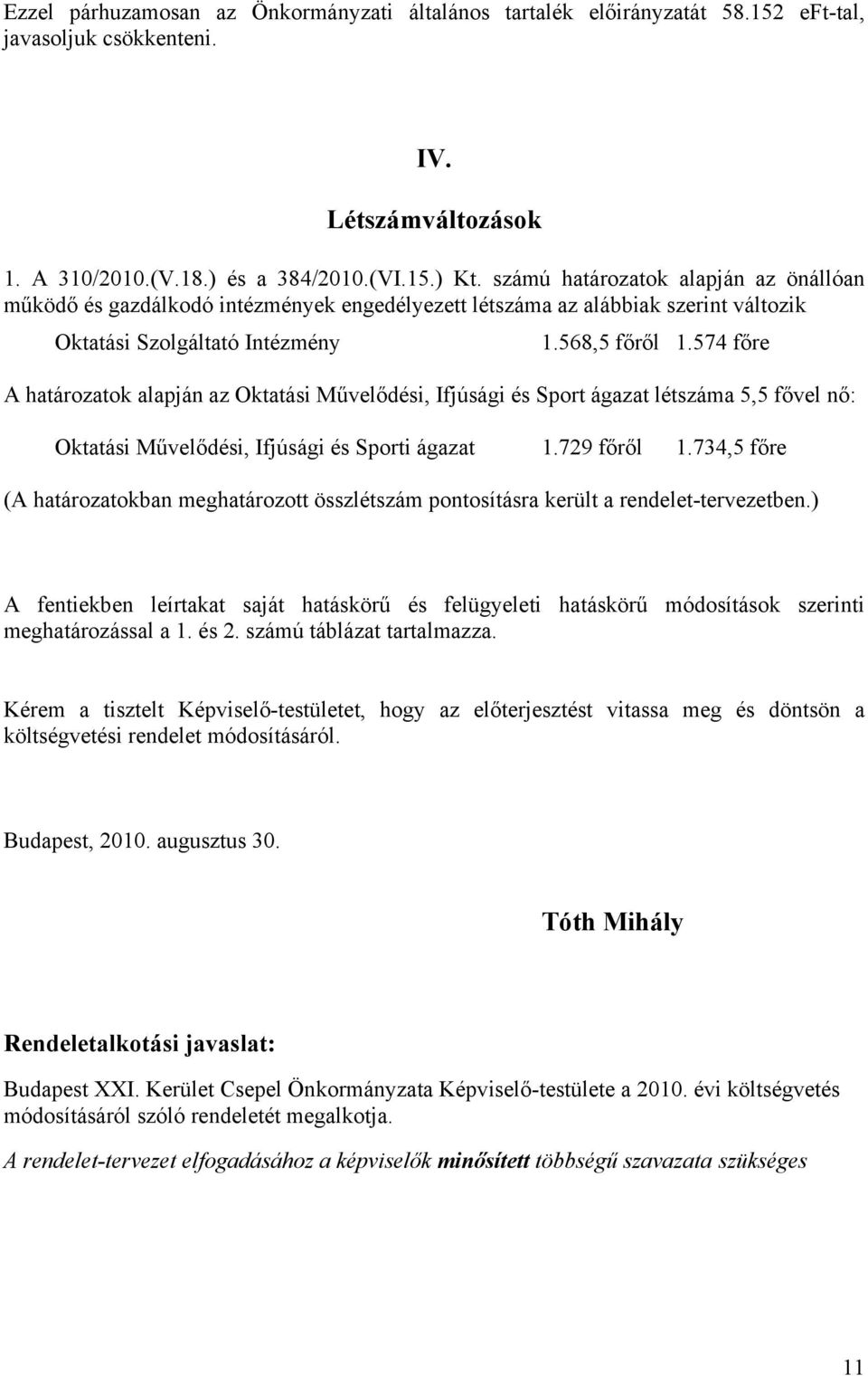 574 főre A határozatok alapján az Oktatási Művelődési, Ifjúsági és Sport ágazat létszáma 5,5 fővel nő: Oktatási Művelődési, Ifjúsági és Sporti ágazat 1.729 főről 1.