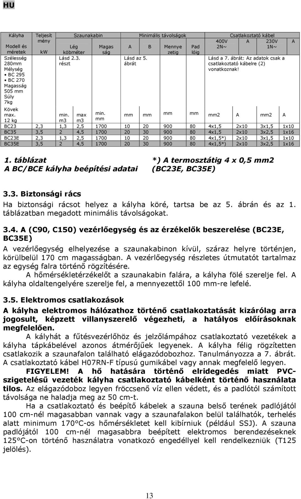 mm mm mm mm 12 kg m3 m3 mm mm2 A mm2 A BC23 2,3 1,3 2,5 1700 10 20 900 80 4x1,5 2x10 3x1,5 1x10 BC35 3,5 2 4,5 1700 20 30 900 80 4x1,5 2x10 3x2,5 1x16 BC23E 2,3 1,3 2,5 1700 10 20 900 80 4x1,5*) 2x10