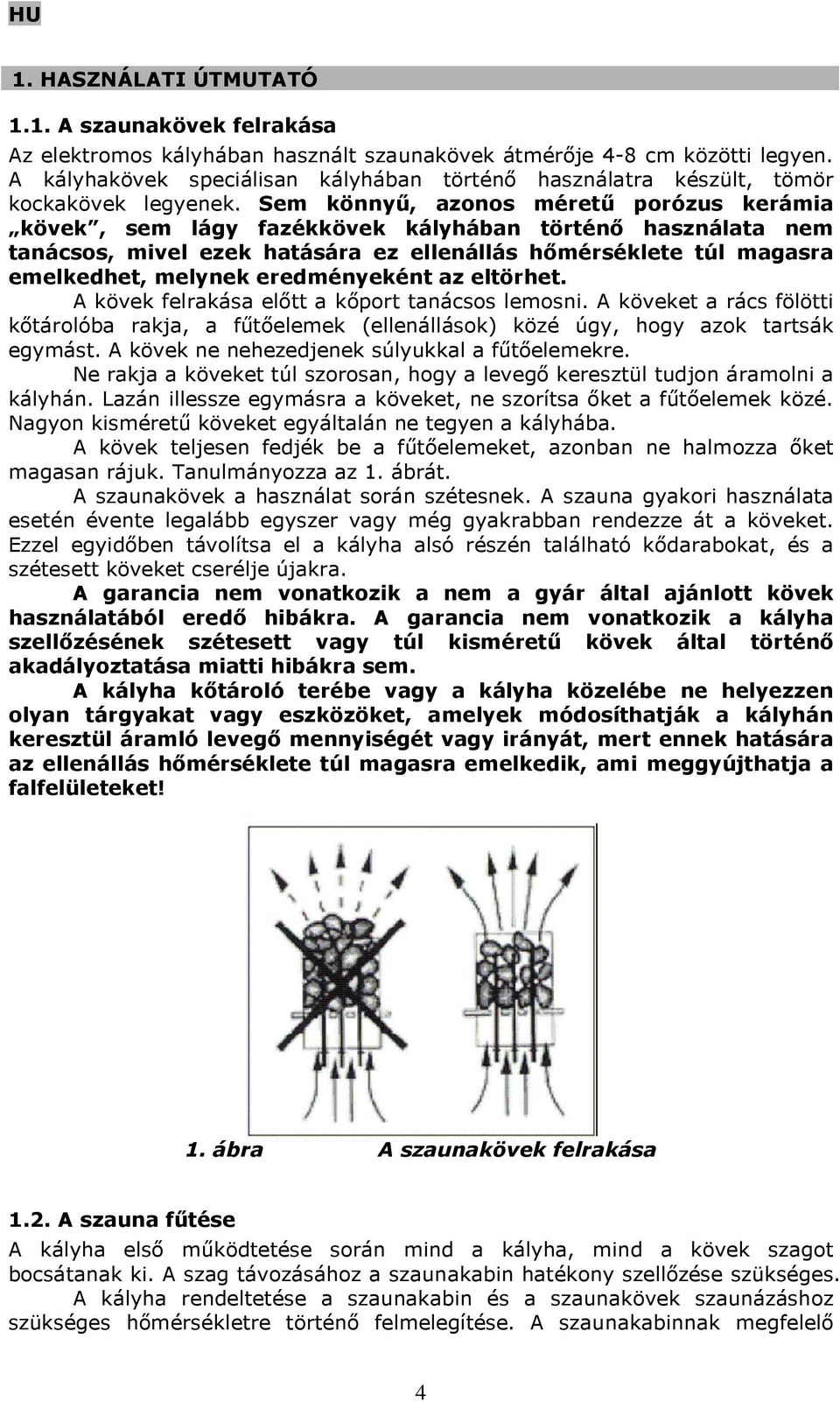 Sem könnyű, azonos méretű porózus kerámia kövek, sem lágy fazékkövek kályhában történő használata nem tanácsos, mivel ezek hatására ez ellenállás hőmérséklete túl magasra emelkedhet, melynek