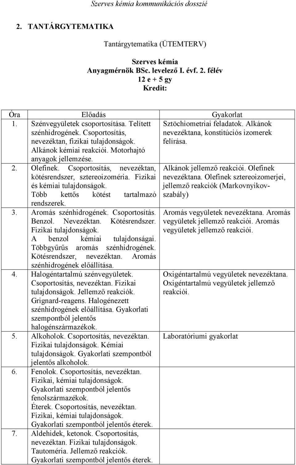 Csoportosítás, nevezéktan, kötésrendszer, sztereoizoméria. Fizikai és kémiai tulajdonságok. Több kettıs kötést tartalmazó rendszerek. 3. Aromás szénhidrogének. Csoportosítás. Benzol. Nevezéktan.