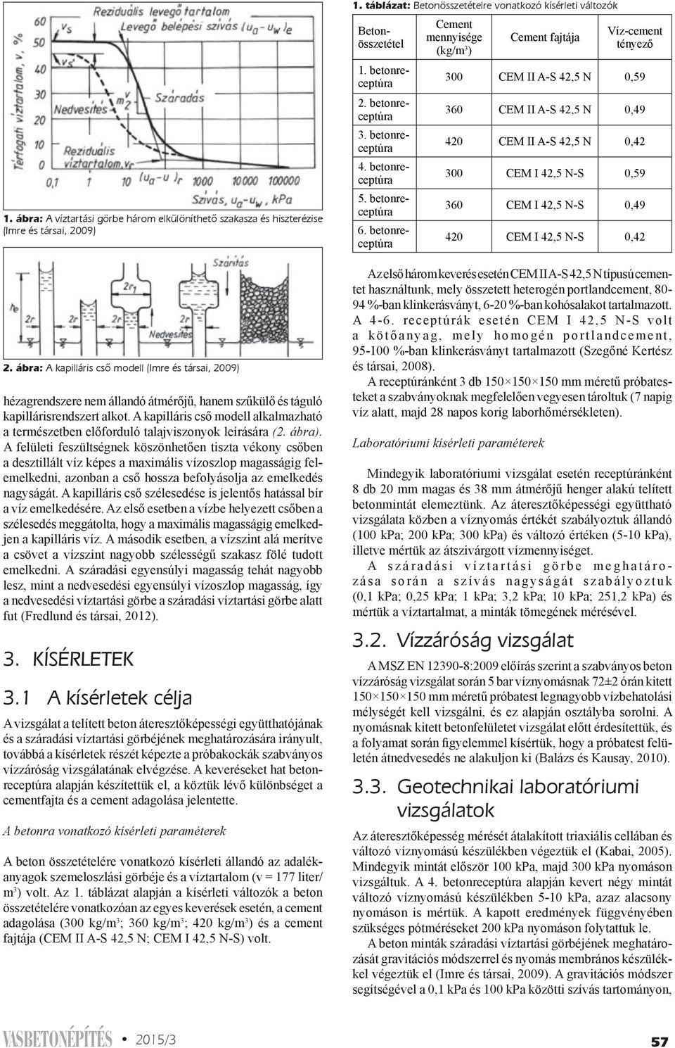 A kapilláris cső modell alkalmazható a természetben előforduló talajviszonyok leírására (2. ábra).
