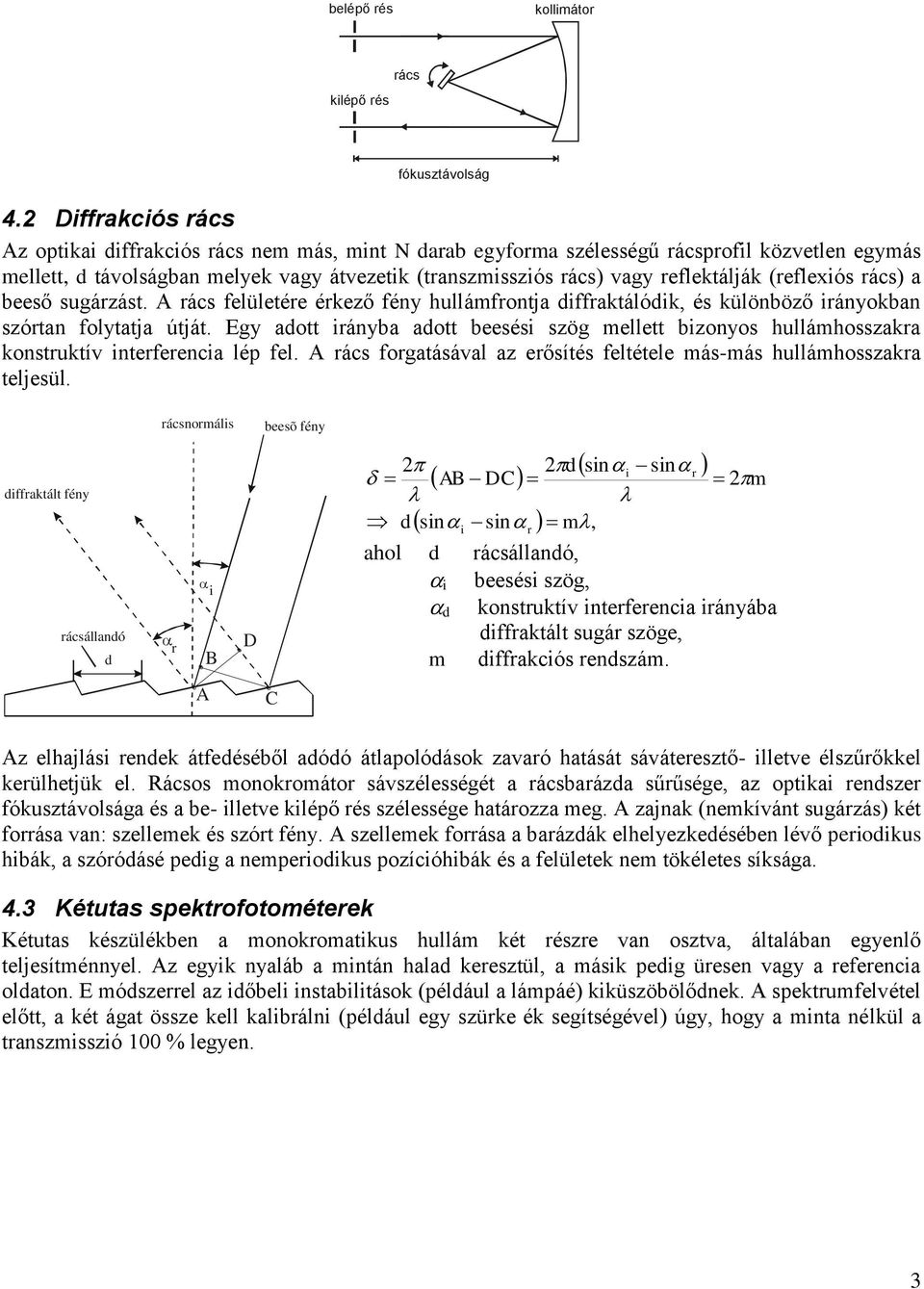 (reflexiós rács) a beeső sugárzást. A rács felületére érkező fény hullámfrontja diffraktálódik, és különböző irányokban szórtan folytatja útját.