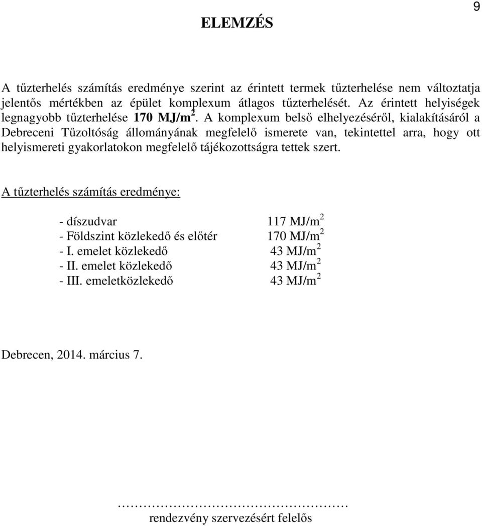 A komplexum belső elhelyezéséről, kialakításáról a Debreceni Tűzoltóság állományának megfelelő ismerete van, tekintettel arra, hogy ott helyismereti gyakorlatokon