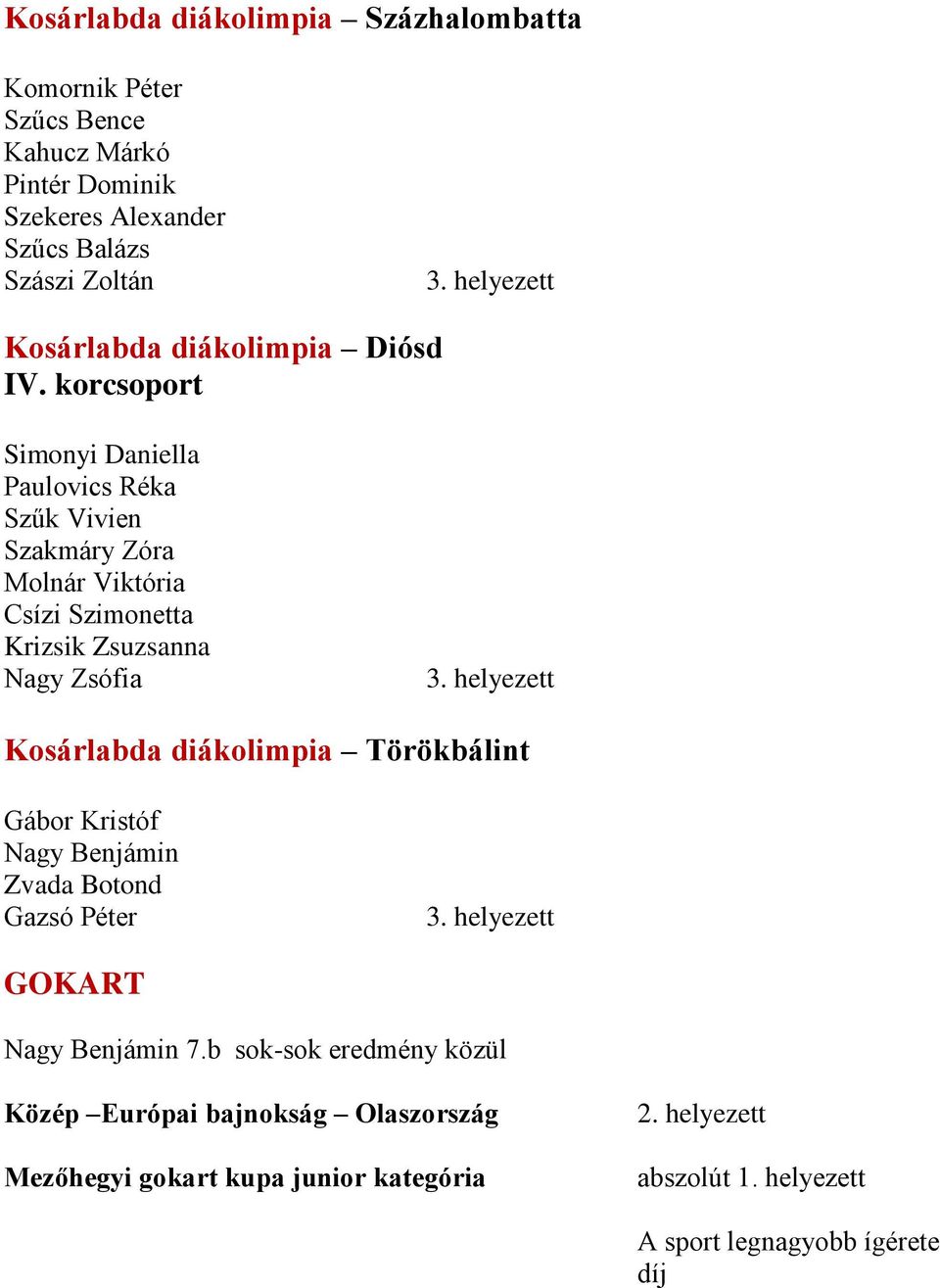 korcsoport Simonyi Daniella Paulovics Réka Szűk Vivien Szakmáry Zóra Molnár Viktória Csízi Szimonetta Krizsik Zsuzsanna Nagy Zsófia