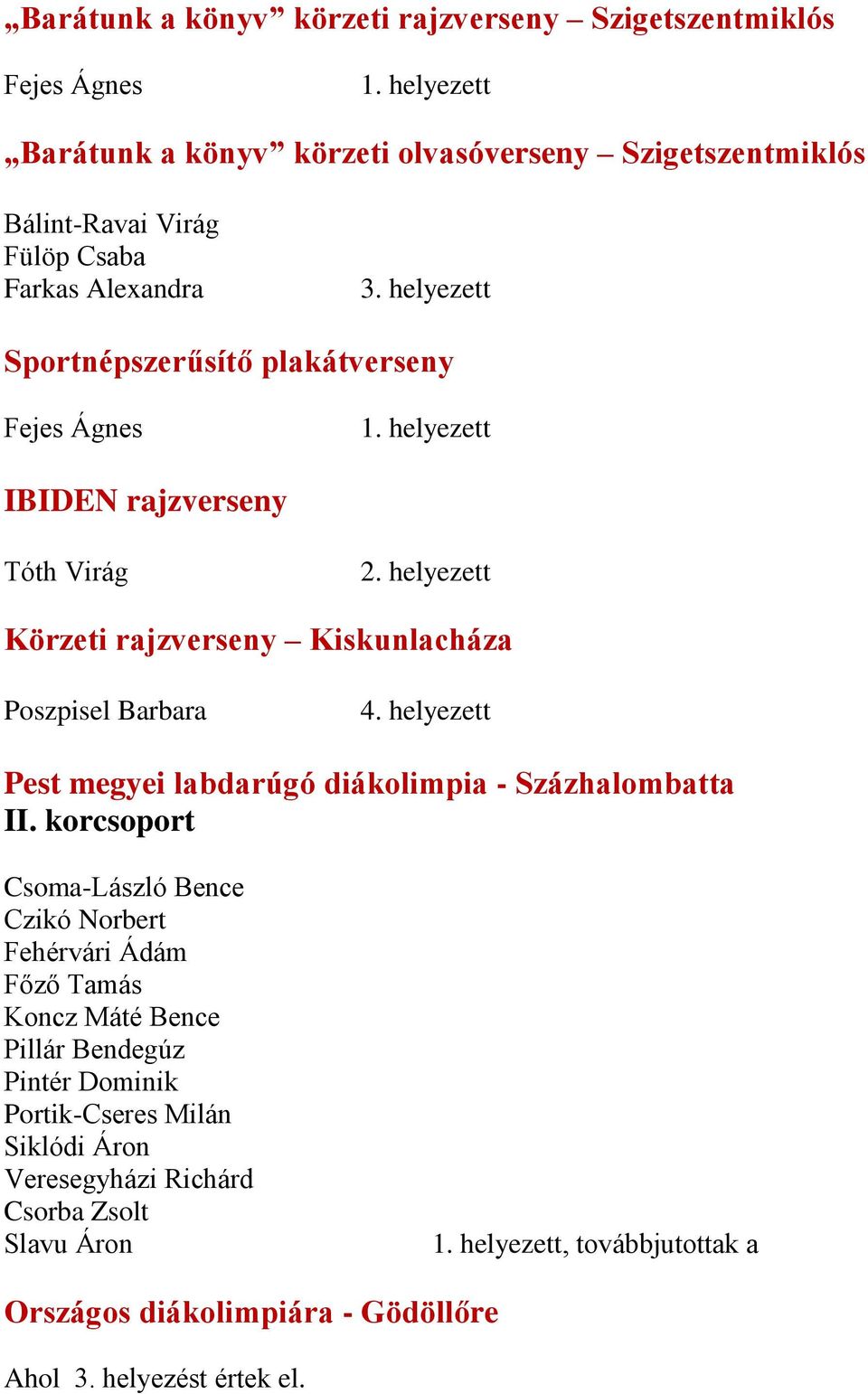 helyezett Pest megyei labdarúgó diákolimpia - Százhalombatta II.