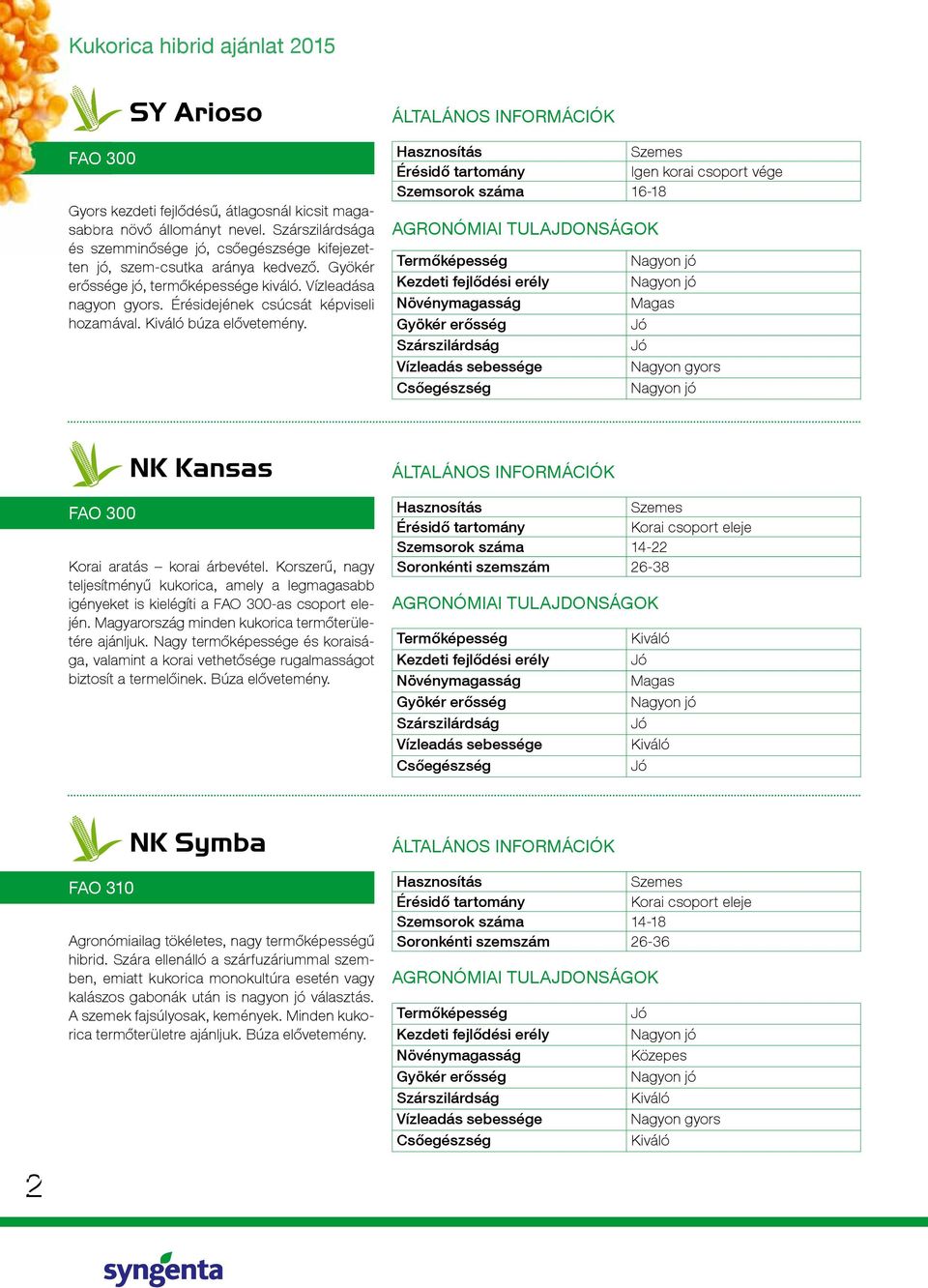 Igen korai csoport vége Szemsorok száma 16-18 FAO 300 NK Kansas Korai aratás korai árbevétel.