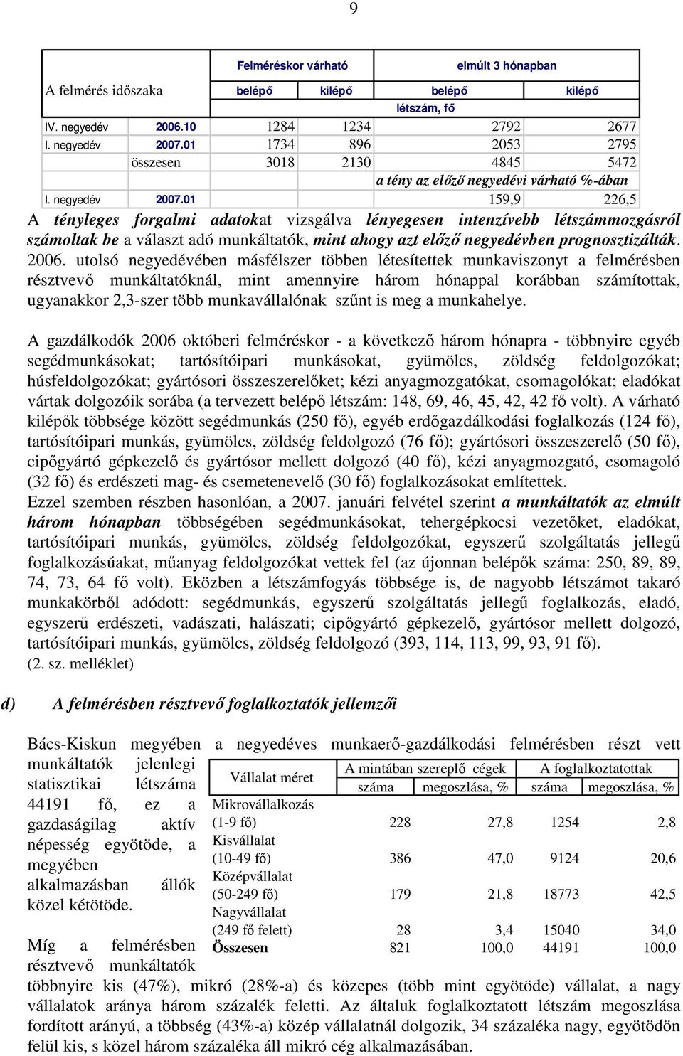 59,9 226,5 A tényleges forgalmi adatokat vizsgálva lényegesen intenzívebb létszámmozgásról számoltak be a választ adó munkáltatók, mint ahogy azt elızı negyedévben prognosztizálták. 26.