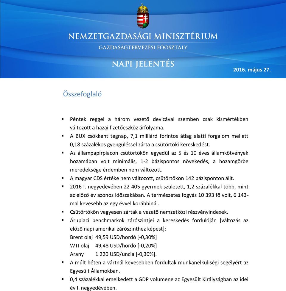 Az állampapírpiacon csütörtökön egyedül az 5 és 10 éves államkötvények hozamában volt minimális, 1-2 bázispontos növekedés, a hozamgörbe meredeksége érdemben nem változott.