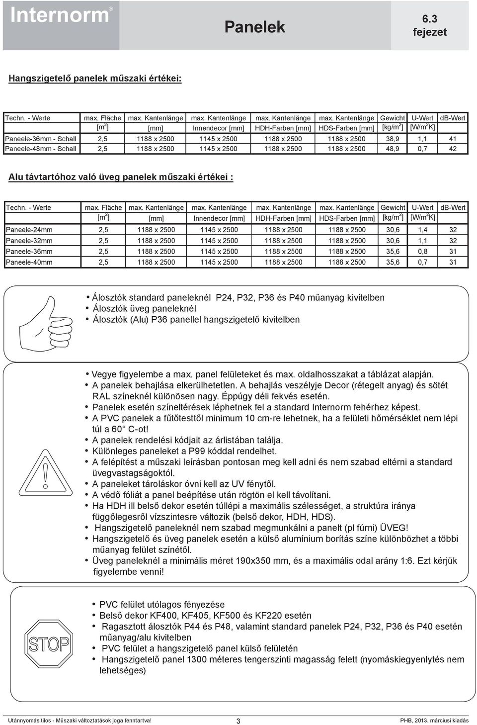 Kantenlänge Gewicht U-Wert db-wert [m 2 ] [mm] Innendecor [mm] HDH-Farben [mm] HDS-Farben [mm] [kg/m 2 ] [W/m 2 K] Paneele-36mm - Schall 2,5 1188 x 2500 1145 x 2500 1188 x 2500 1188 x 2500 38,9 1,1