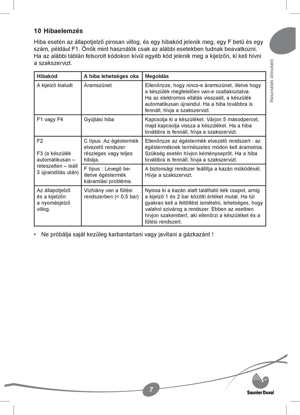 Hibakód A hiba lehetséges oka Megoldás A kijelző kialudt Áramszünet Ellenőrizze, hogy nincs-e áramszünet, illetve hogy a készülék megfelelően van-e csatlakoztatva.
