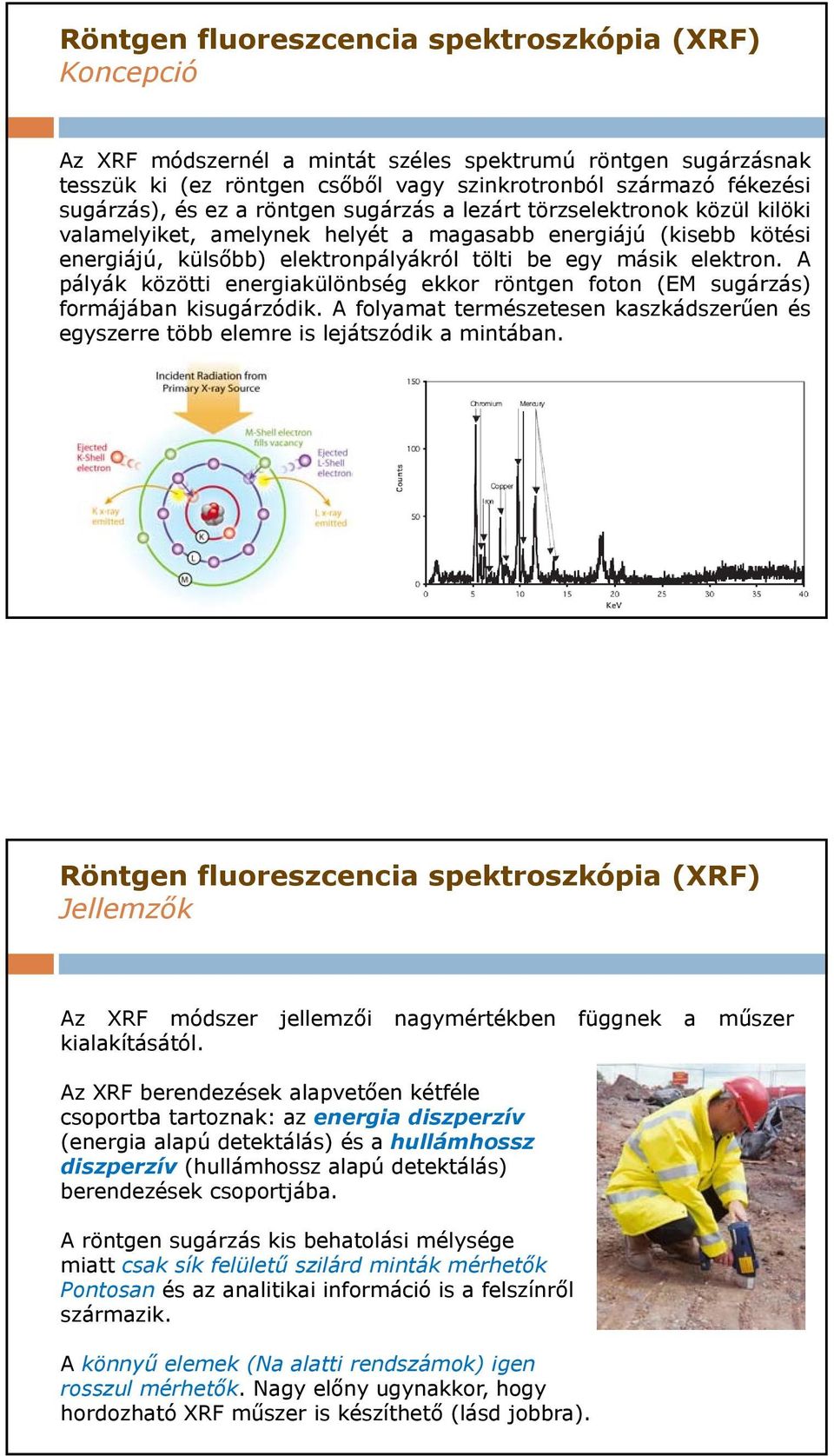 A pályák közötti energiakülönbség ekkor röntgen foton (EM sugárzás) formájában kisugárzódik. A folyamat természetesen kaszkádszerűen és egyszerre több elemre is lejátszódik a mintában.