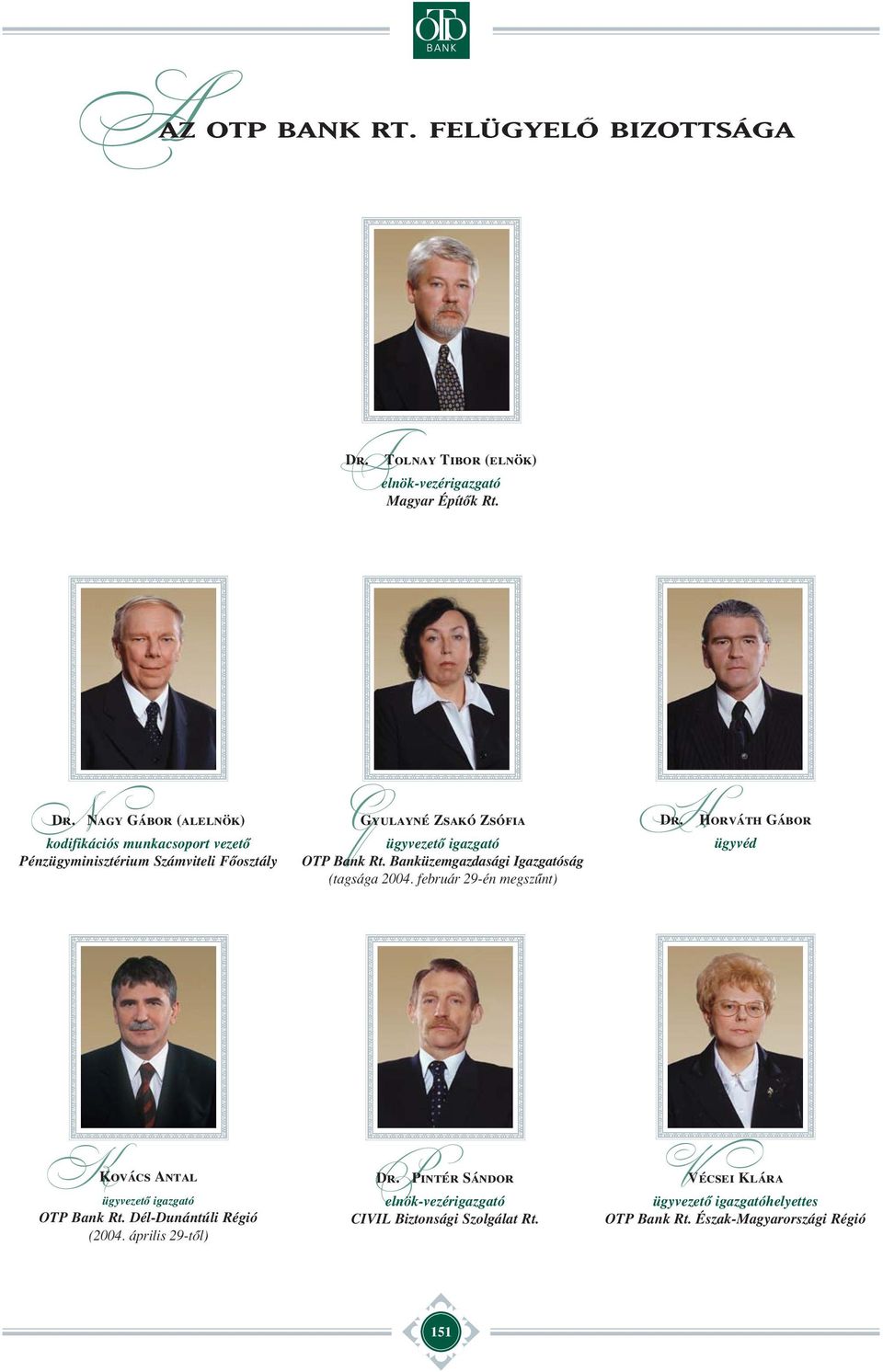 igazgató Banküzemgazdasági Igazgatóság (tagsága 2004. február 29-én megszûnt) HDr.