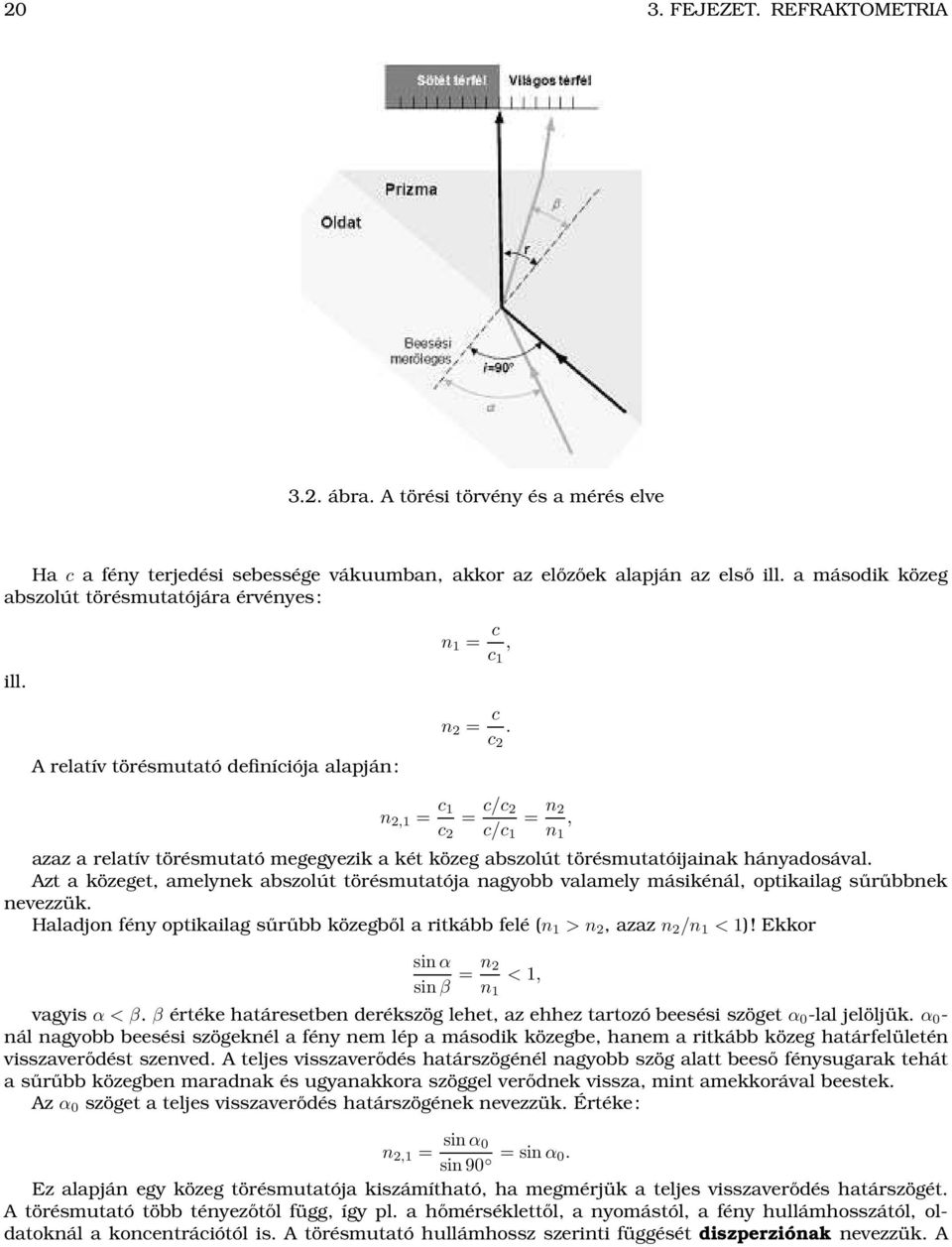 n 2,1 = c 1 c 2 = c/c 2 c/c 1 = n 2 n 1, azaz a relatív törésmutató megegyezik a két közeg abszolút törésmutatóijainak hányadosával.