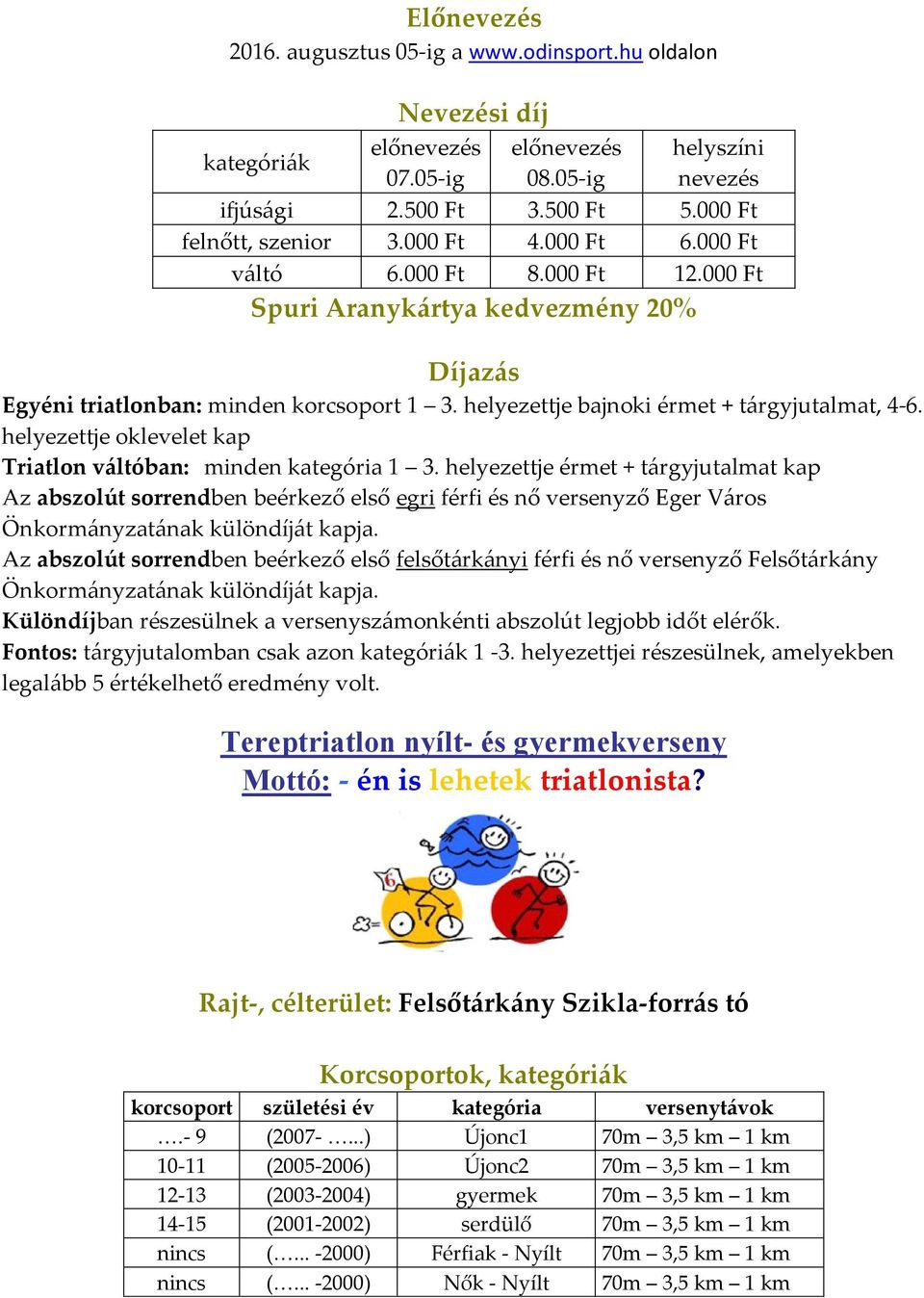 helyezettje oklevelet kap Triatlon váltóban: minden kategória 1 3.