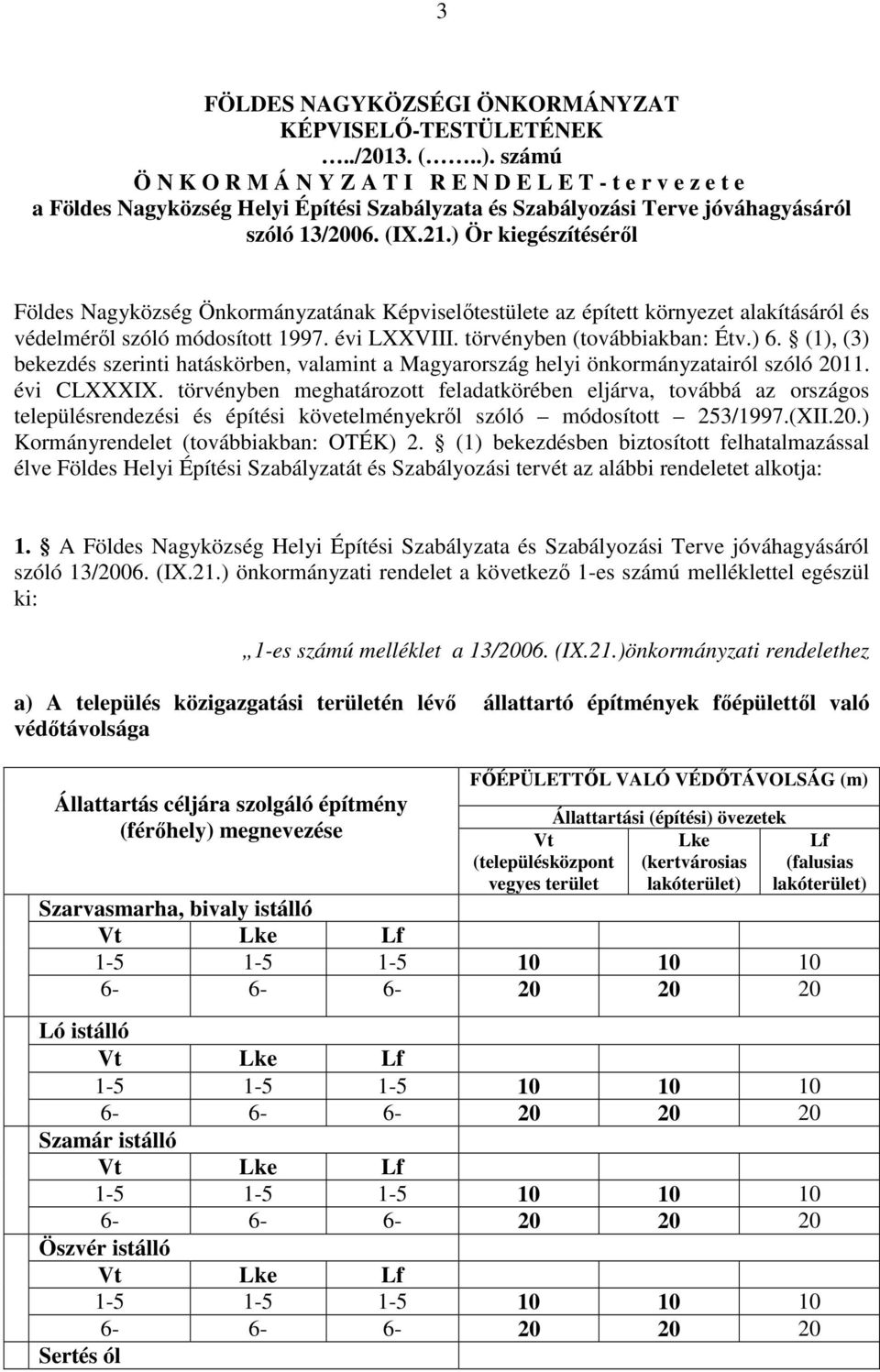 ) Ör kiegészítéséről Földes Nagyközség Önkormányzatának Képviselőtestülete az épített környezet alakításáról és védelméről szóló módosított 1997. évi LXXVIII. törvényben (továbbiakban: Étv.) 6.