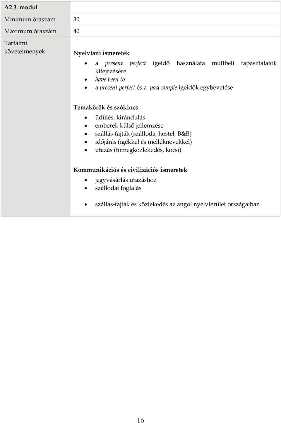 külső jellemzése szállás fajták (szálloda, hostel, B&B) időjárás (igékkel és melléknevekkel) utazás