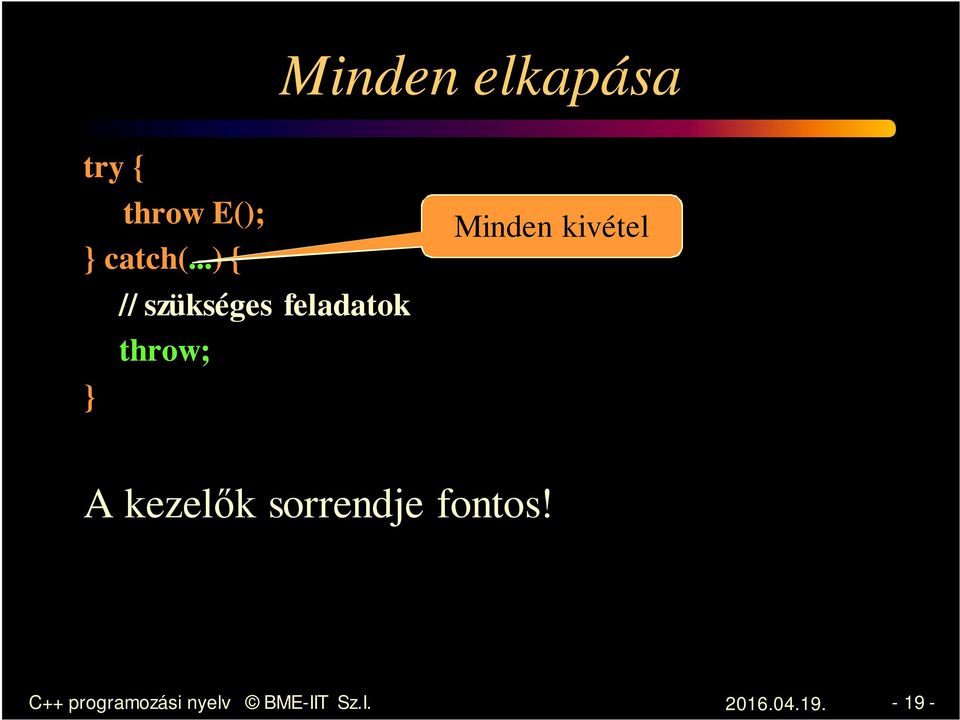 kivétel A kezelők sorrendje fontos!