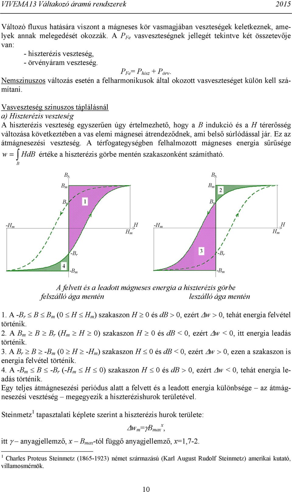 táplálásnál a) szterézs veszteség A hszterézs veszteség egyszerűen úgy értelmezhető, hogy a ndukcó és a térerősség változása következtében a vas elem mágnese átrendeződnek, am belső súrlódással jár