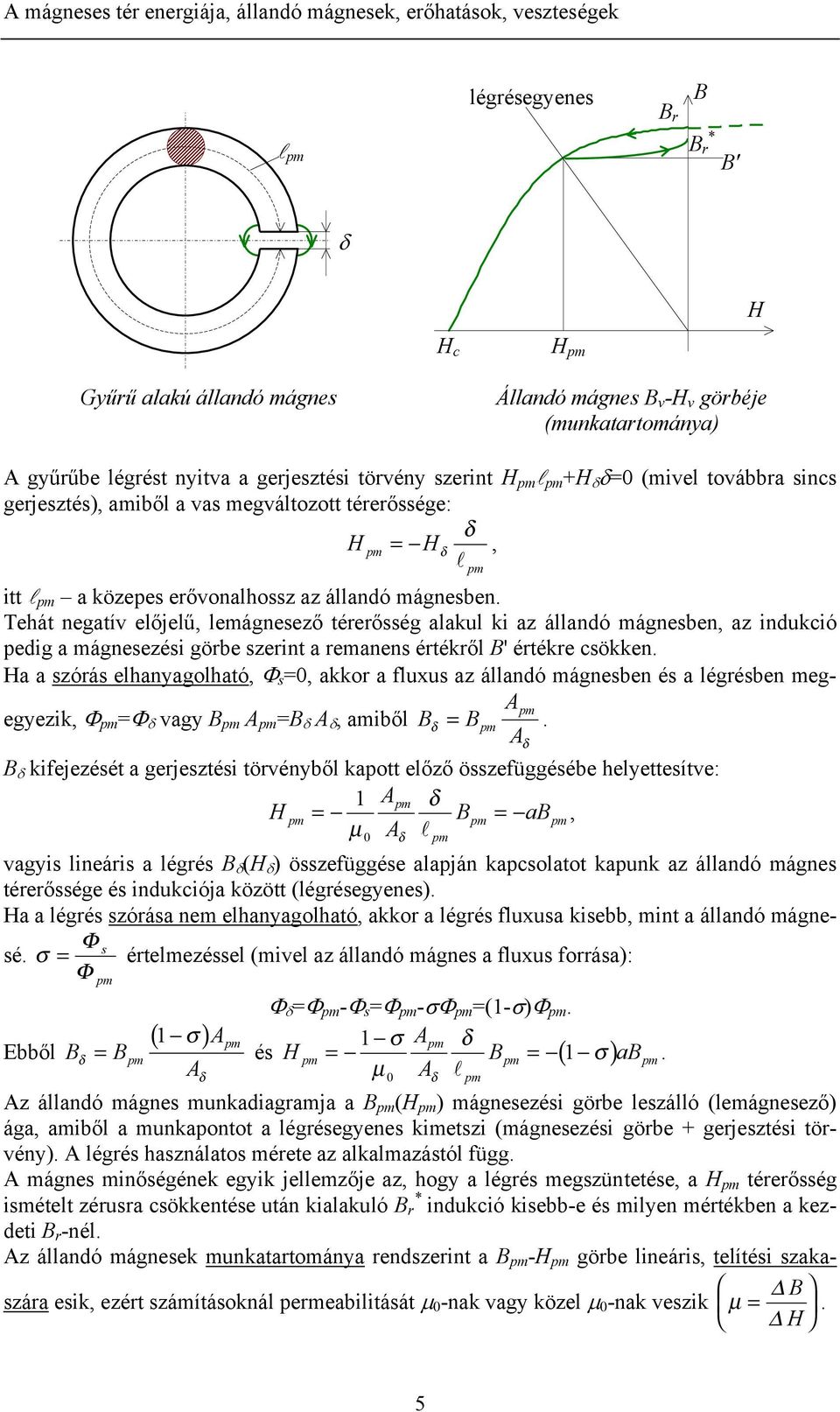 térerősség alakul k az állandó mágnesben, az ndukcó pedg a mágnesezés görbe szernt a remanens értékről ' értékre csökken a a szórás elhanyagolható, Φ s =, akkor a fluxus az állandó mágnesben és a