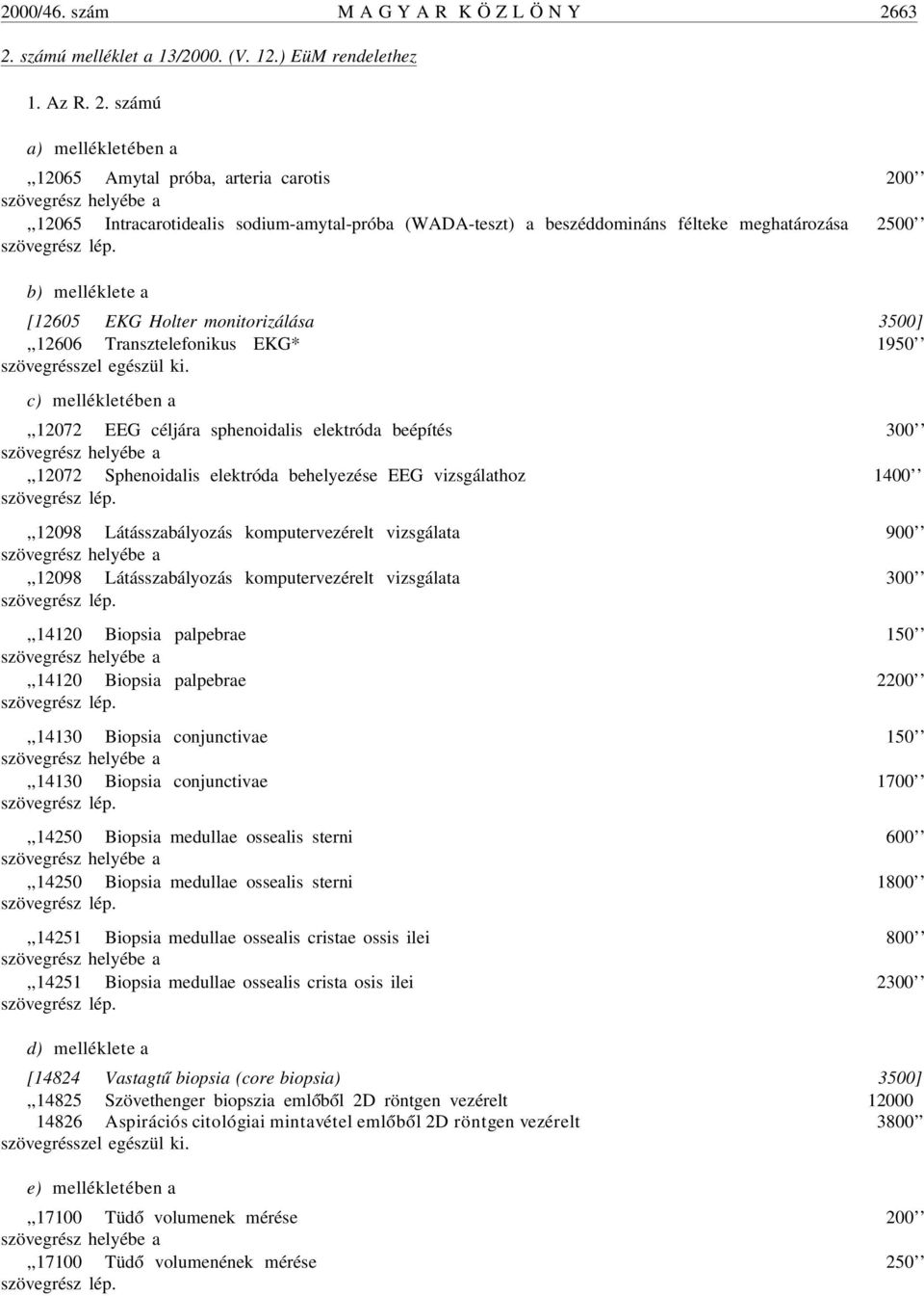 beszéddomináns félteke meghatározása 2500 b) melléklete a [12605 EKG Holter monitorizálása 3500],,12606 Transztelefonikus EKG* 1950 szövegrésszel egészül ki.