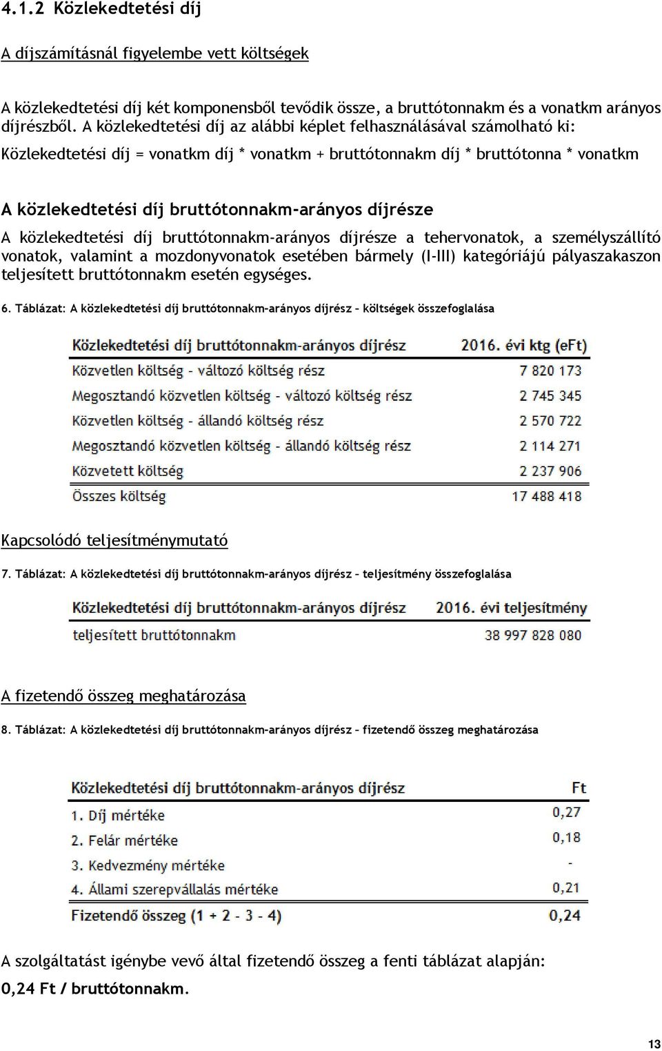 díjrésze A közlekedtetési díj bruttótonnakm-arányos díjrésze a tehervonatok, a személyszállító vonatok, valamint a mozdonyvonatok esetében bármely (I-III) kategóriájú pályaszakaszon teljesített