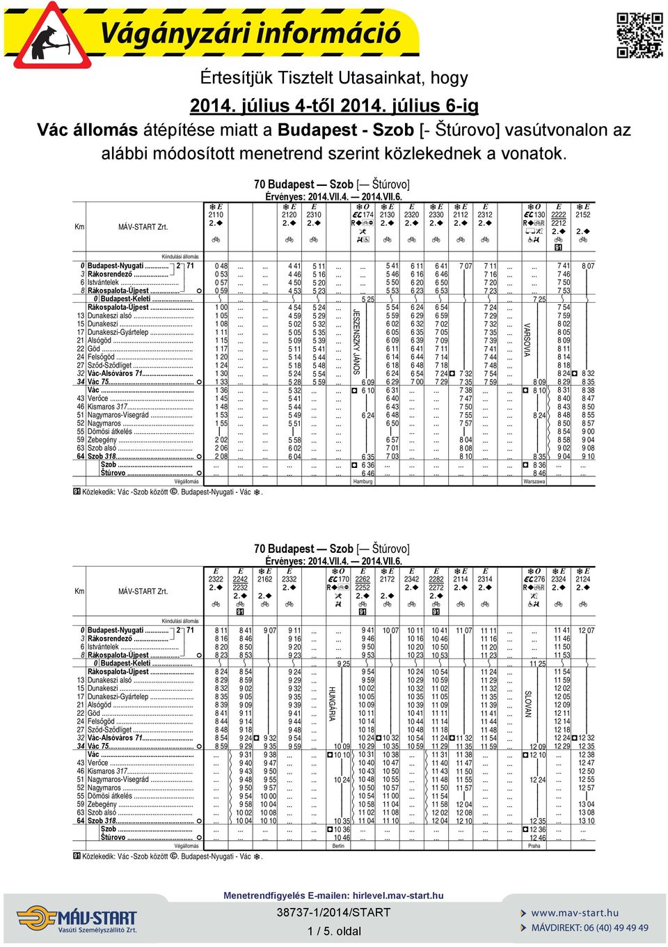 Vác 7.. F Vác Verőce. Ksmaros 7 Nagymaros-Vsegrád.. Nagymaros Dömös ákeés Zebegény.. Szob asó.. Szob. F Szob.. Šúrovo F a 4 7 7 2 4 4 2 2 Közekedk: Vác -Szob közö e. Budapes-Nyuga - Vác a.