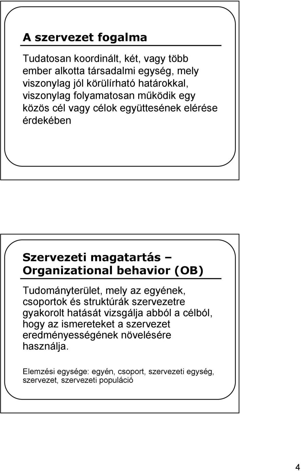 (OB) Tudományterület, mely az egyének, csoportok és struktúrák szervezetre gyakorolt hatását vizsgálja abból a célból, hogy az