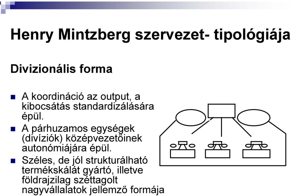 A párhuzamos egységek (divíziók) középvezetőinek autonómiájára épül.
