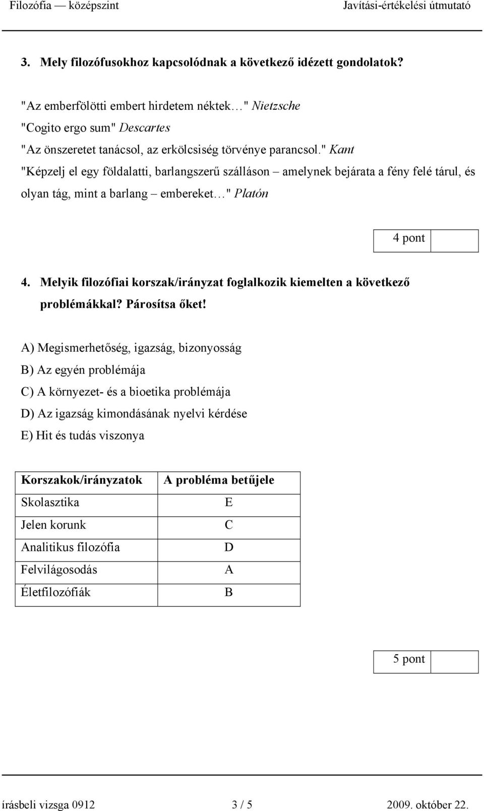" Kant "Képzelj el egy földalatti, barlangszerű szálláson amelynek bejárata a fény felé tárul, és olyan tág, mint a barlang embereket " Platón 4 pont 4.