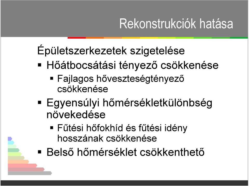 csökkenése Egyensúlyi hőmérsékletkülönbség növekedése Fűtési