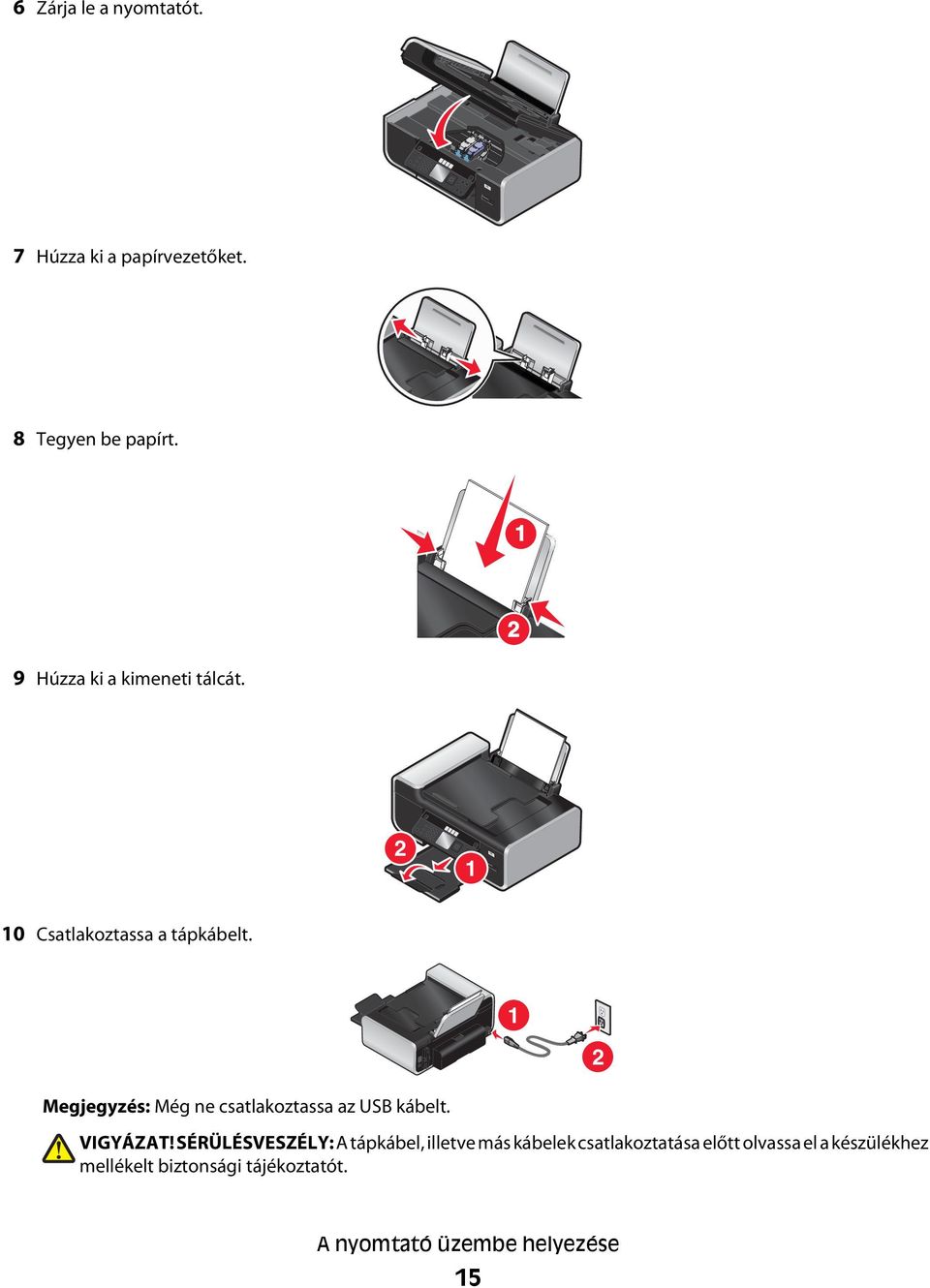 1 2 Megjegyzés: Még ne csatlakoztassa az USB kábelt. VIGYÁZAT!