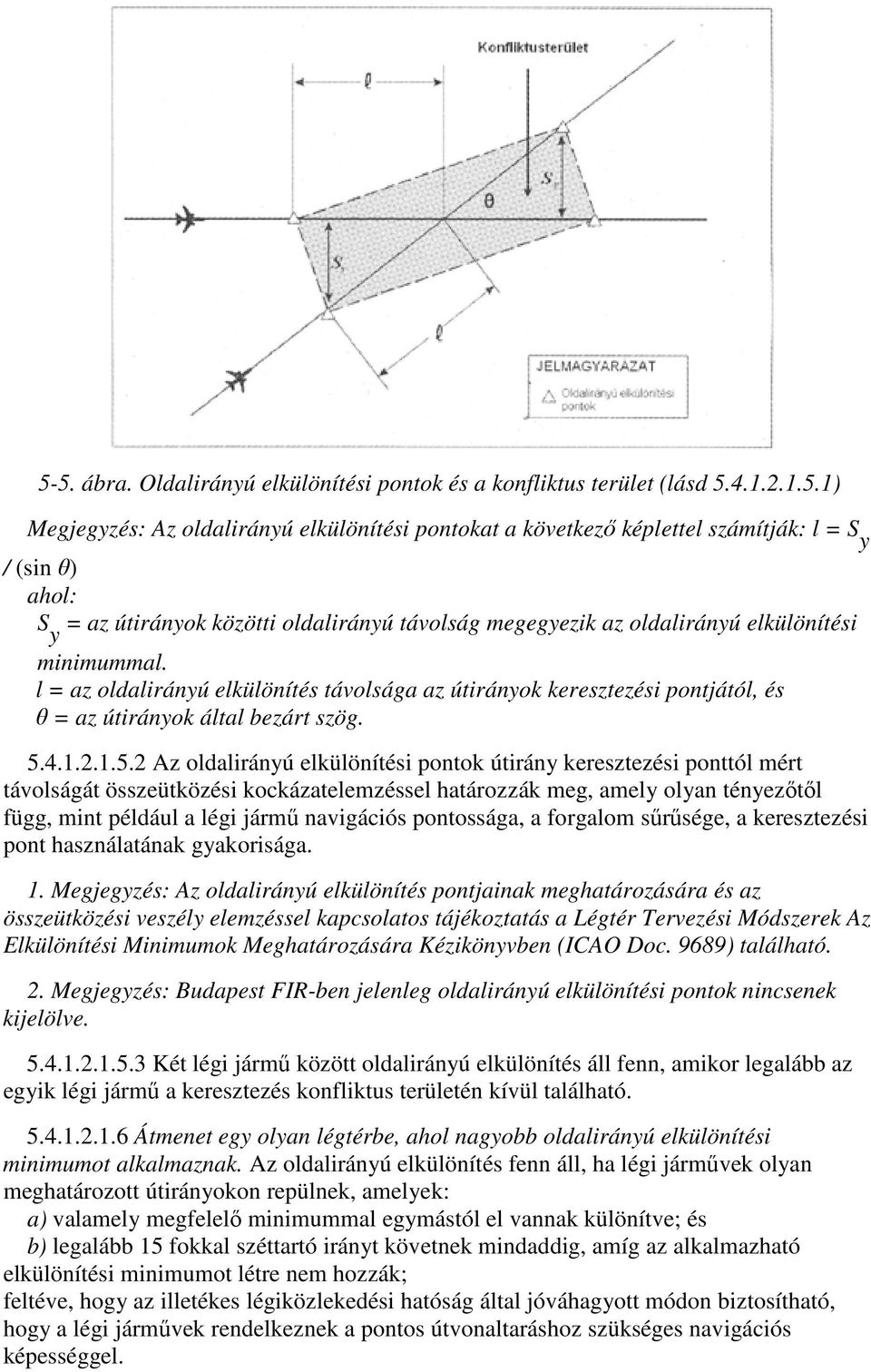 l = az oldalirányú elkülönítés távolsága az útirányok keresztezési pontjától, és θ = az útirányok által bezárt szög. 5.
