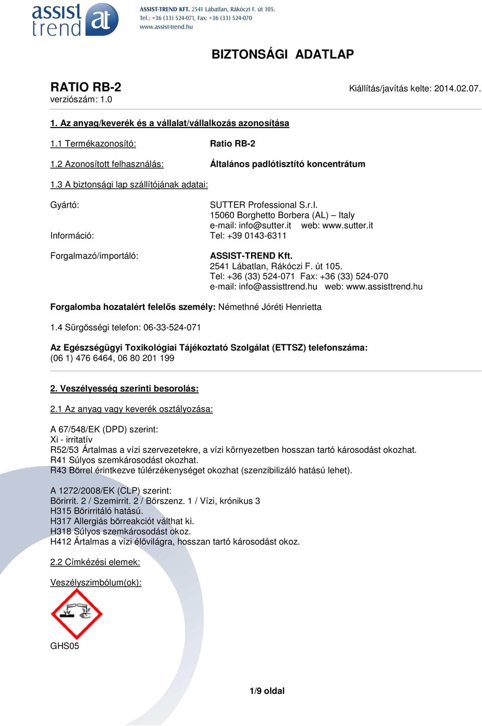 BIZTONSÁGI ADATLAP Lábatlan, Rákóczi F. út 105. Tel: +36 (33) Fax: +36 (33)  web: - PDF Free Download