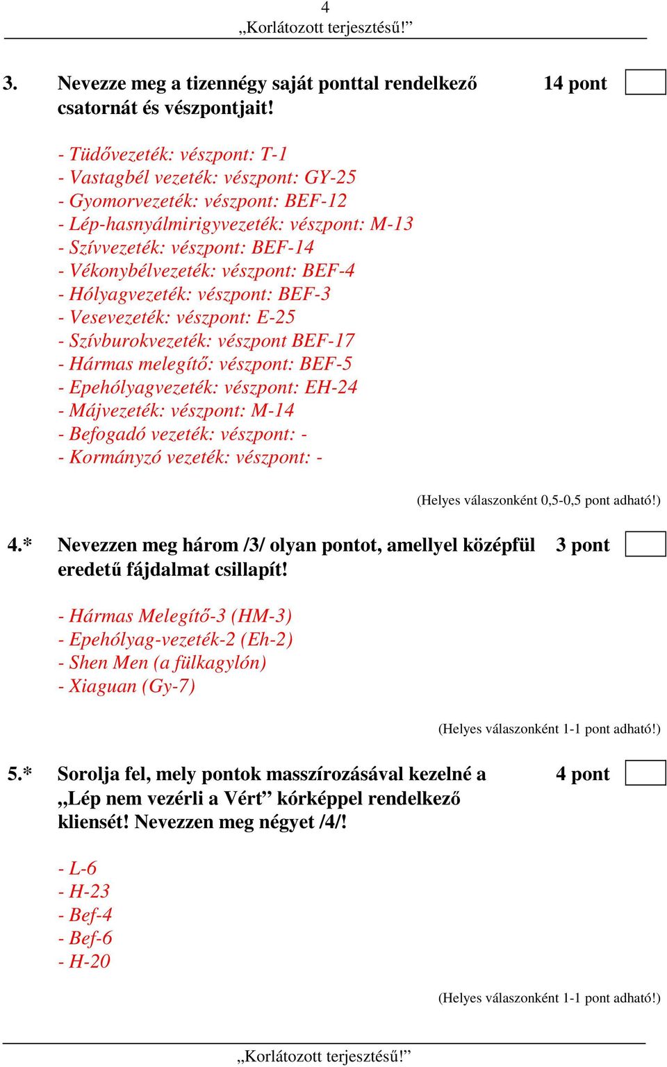 vészpont: BEF-4 - Hólyagvezeték: vészpont: BEF-3 - Vesevezeték: vészpont: E-25 - Szívburokvezeték: vészpont BEF-17 - Hármas melegítő: vészpont: BEF-5 - Epehólyagvezeték: vészpont: EH-24 - Májvezeték: