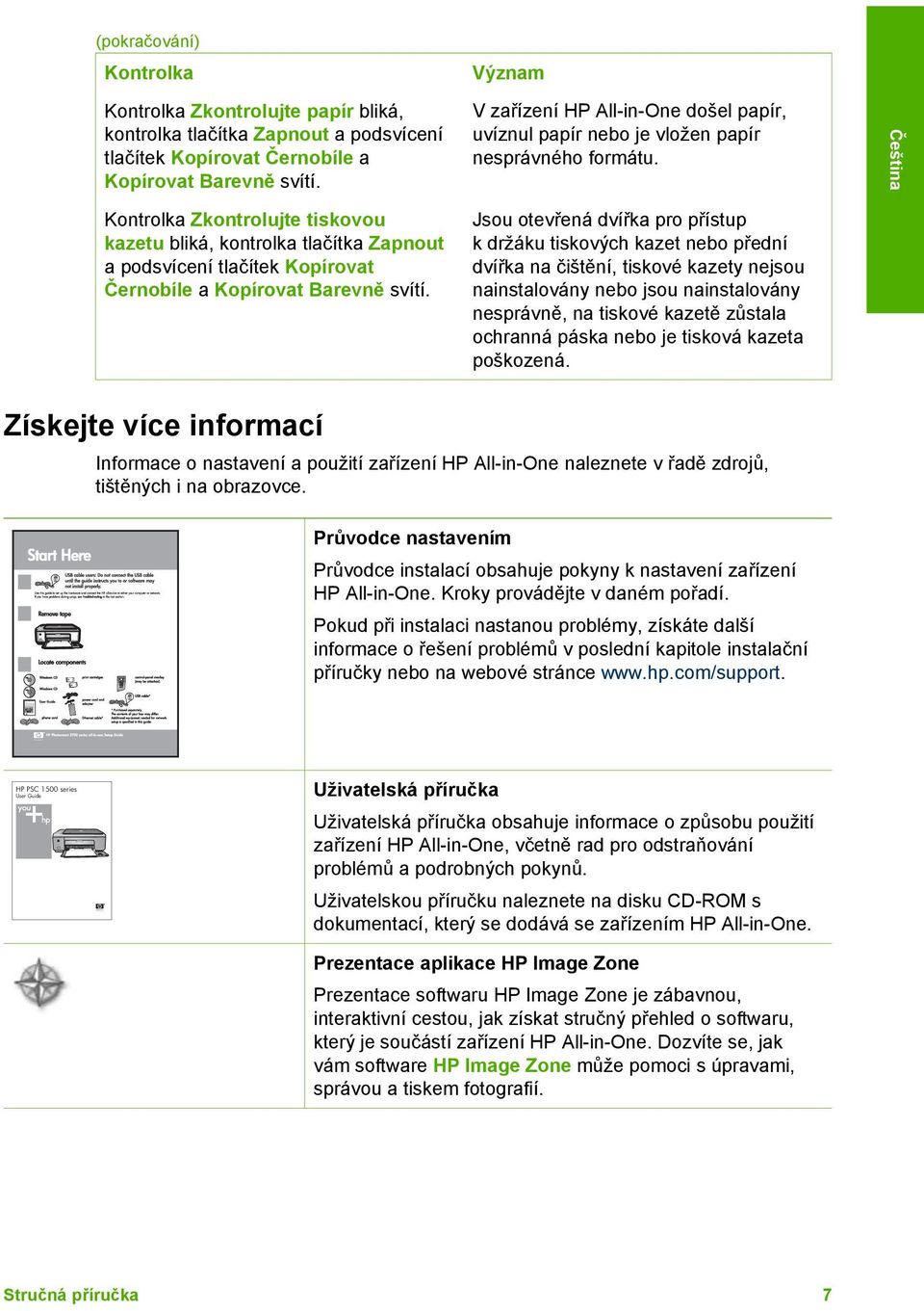 Význam V zařízení HP All-in-One došel papír, uvíznul papír nebo je vložen papír nesprávného formátu.