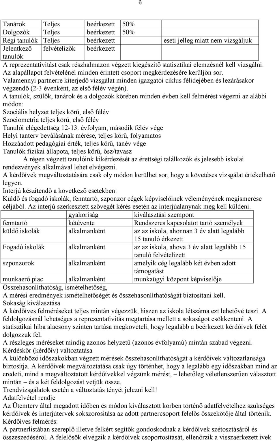 Valamennyi partnerre kiterjedő vizsgálat minden igazgatói ciklus félidejében és lezárásakor végzendő (2-3 évenként, az első félév végén).