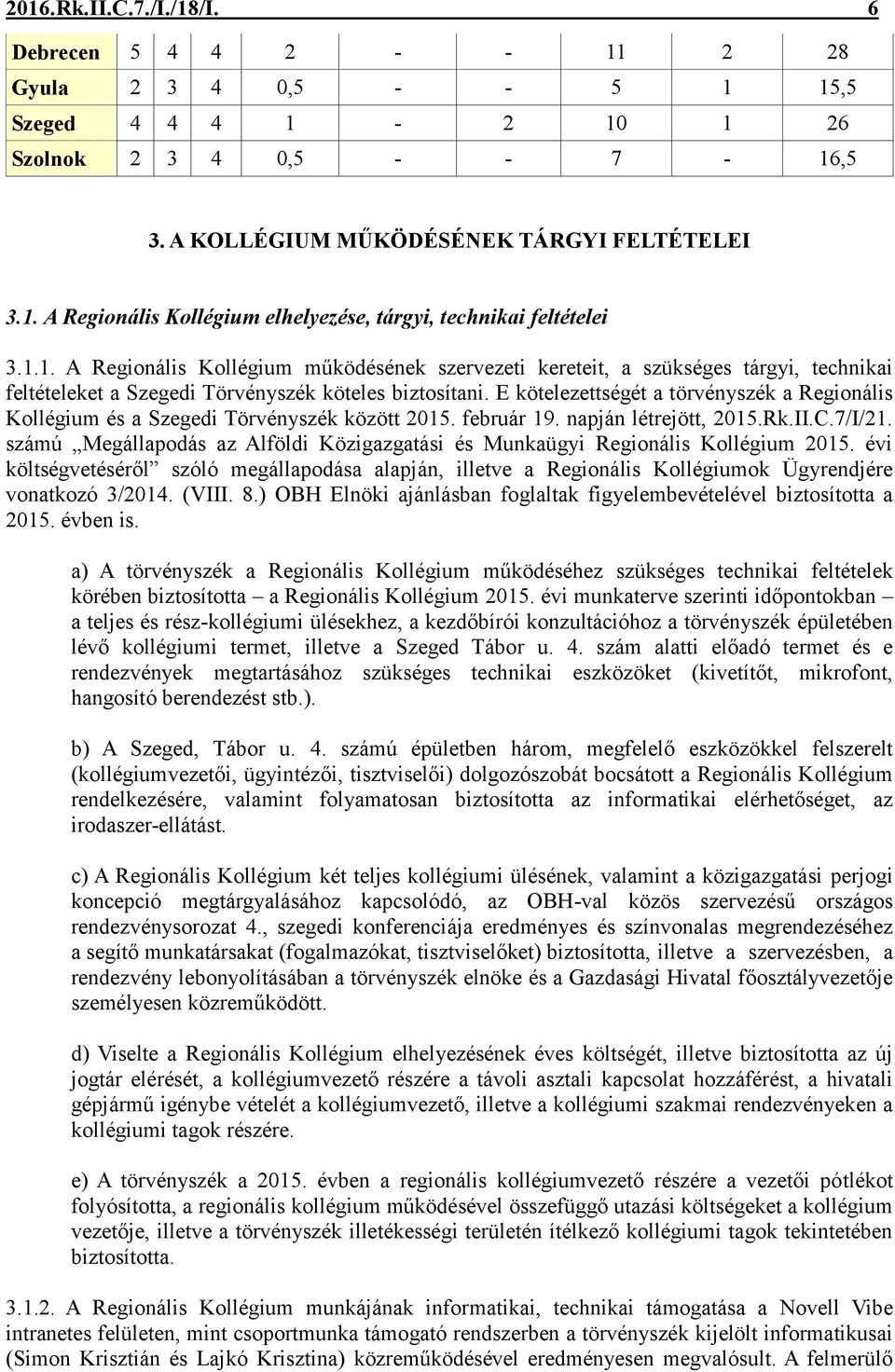 E kötelezettségét a törvényszék a Regionális Kollégium és a Szegedi Törvényszék között 2015. február 19. napján létrejött, 2015.Rk.II.C.7/I/21.
