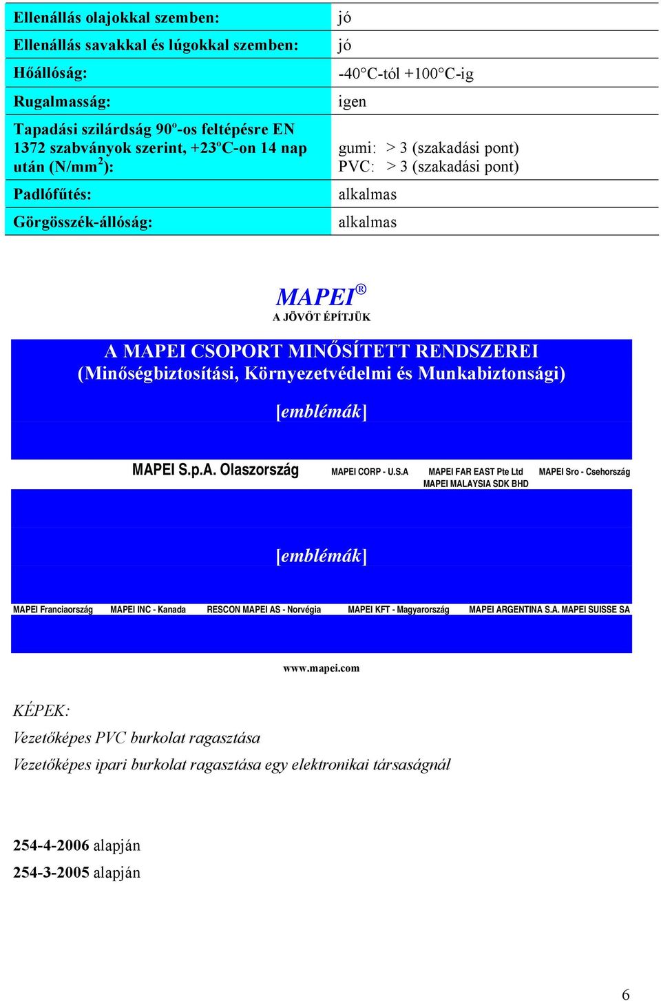 (Minőségbiztosítási, Környezetvédelmi és Munkabiztonsági) [emblémák] MAPEI S.