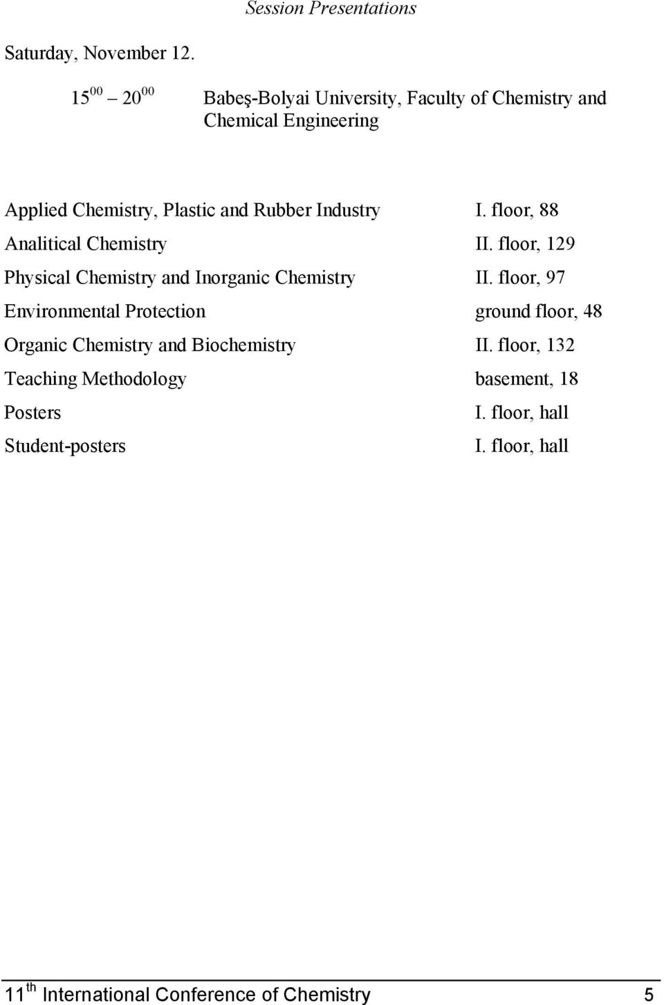 Industry I. floor, 88 Analitical Chemistry II. floor, 129 Physical Chemistry and Inorganic Chemistry II.