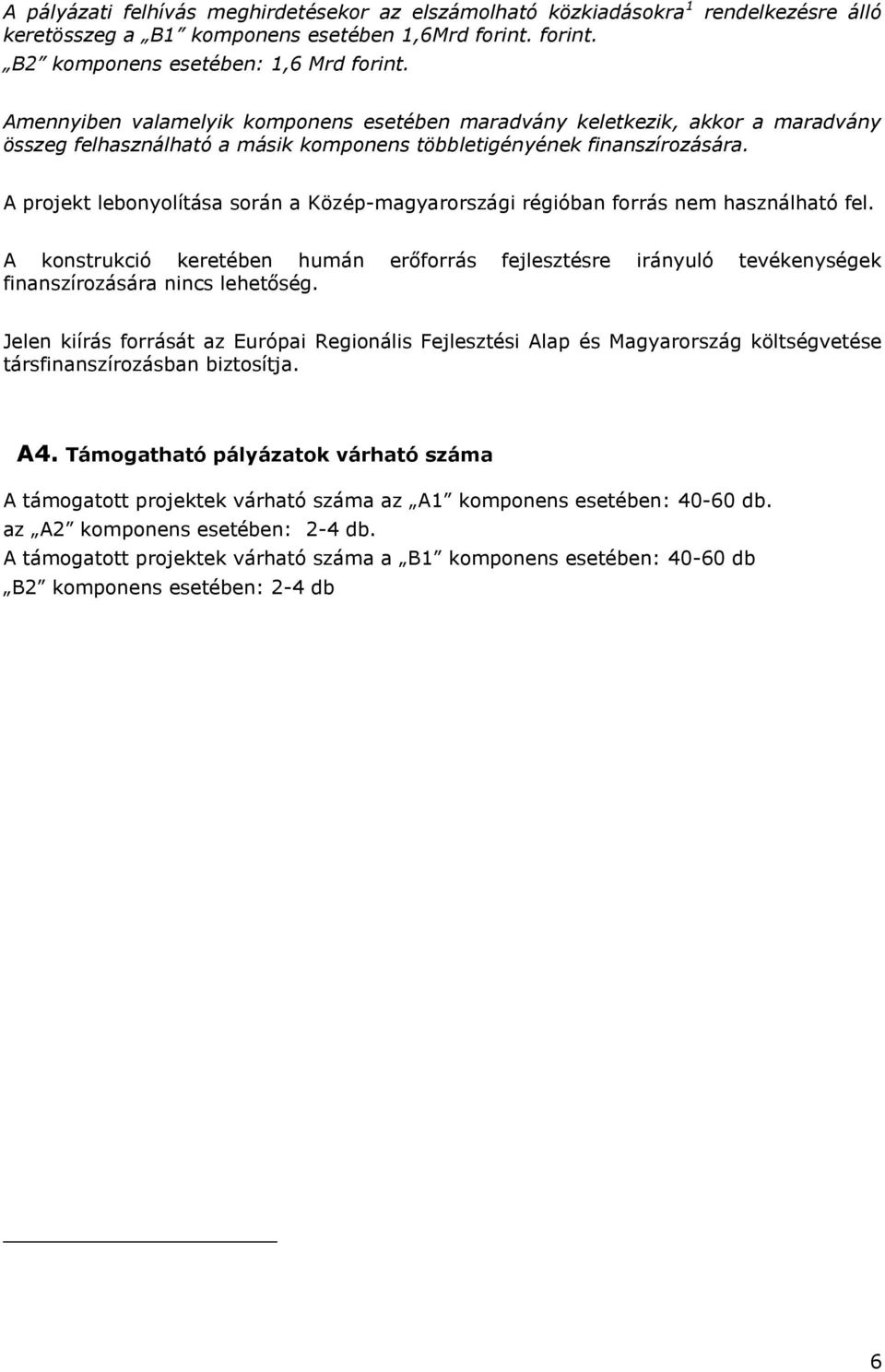 A projekt lebonyolítása során a Közép-magyarországi régióban forrás nem használható fel. A konstrukció keretében humán erőforrás fejlesztésre irányuló tevékenységek finanszírozására nincs lehetőség.