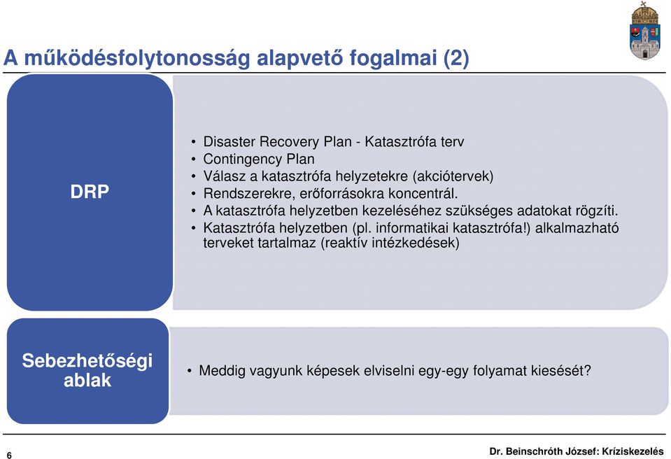 A katasztrófa helyzetben kezeléséhez szükséges adatokat rögzíti. Katasztrófa helyzetben (pl.