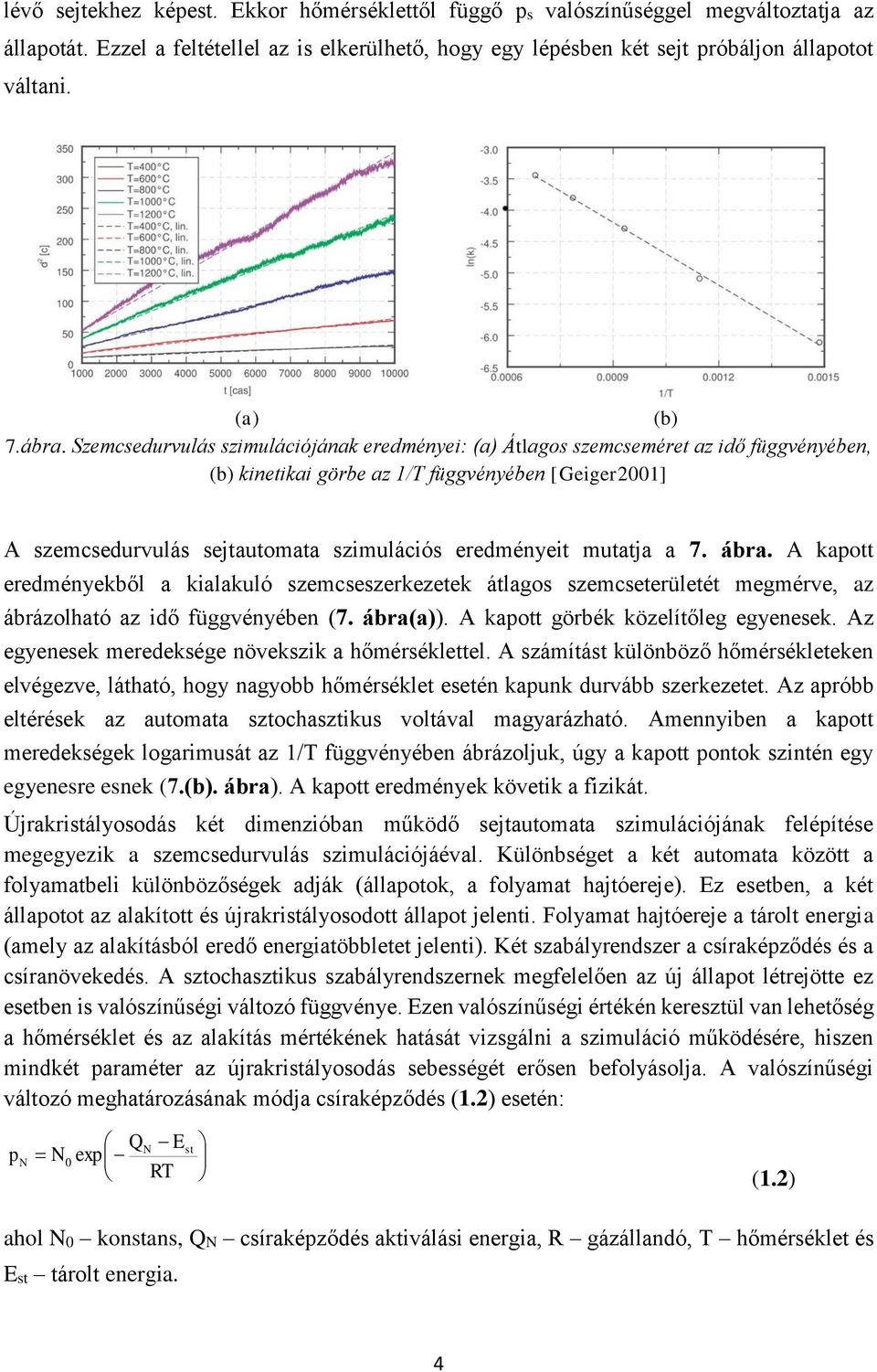 7. ábra. A kapott eredményekből a kialakuló szemcseszerkezetek átlagos szemcseterületét megmérve, az ábrázolható az idő függvényében (7. ábra). A kapott görbék közelítőleg egyenesek.
