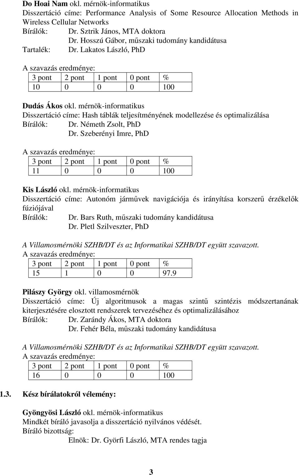 mérnök-informatikus Disszertáció címe: Hash táblák teljesítményének modellezése és optimalizálása Bírálók: Dr. Németh Zsolt, PhD Dr. Szeberényi Imre, PhD 11 0 0 0 100 Kis László okl.