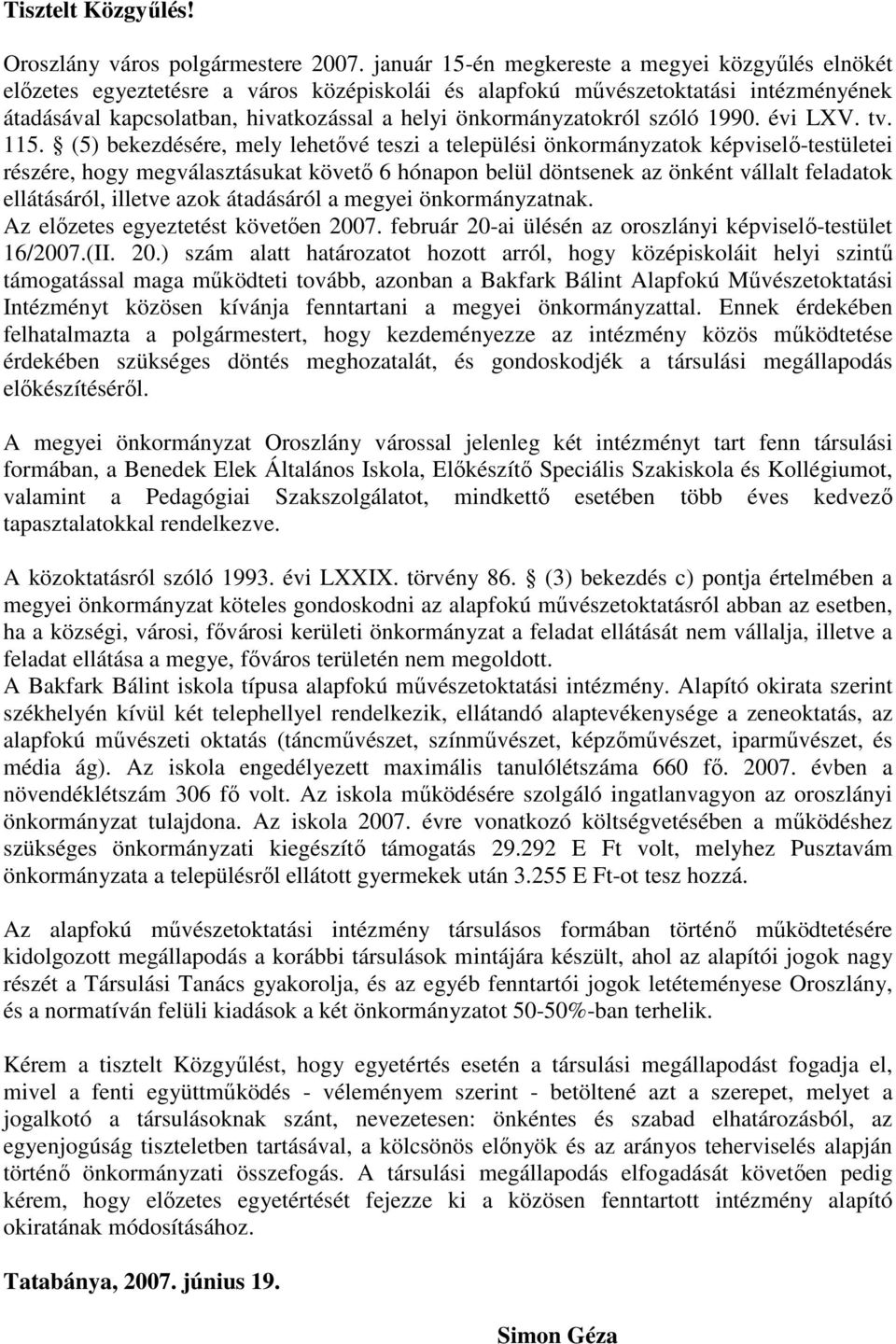 önkormányzatokról szóló 1990. évi LXV. tv. 115.