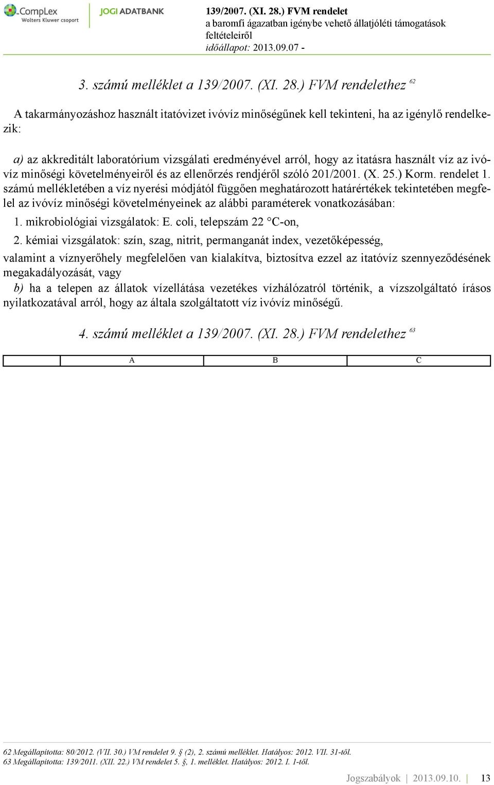 itatásra használt víz az ivóvíz minőségi követelményeiről és az ellenőrzés rendjéről szóló 201/2001. (X. 25.) Korm. rendelet 1.