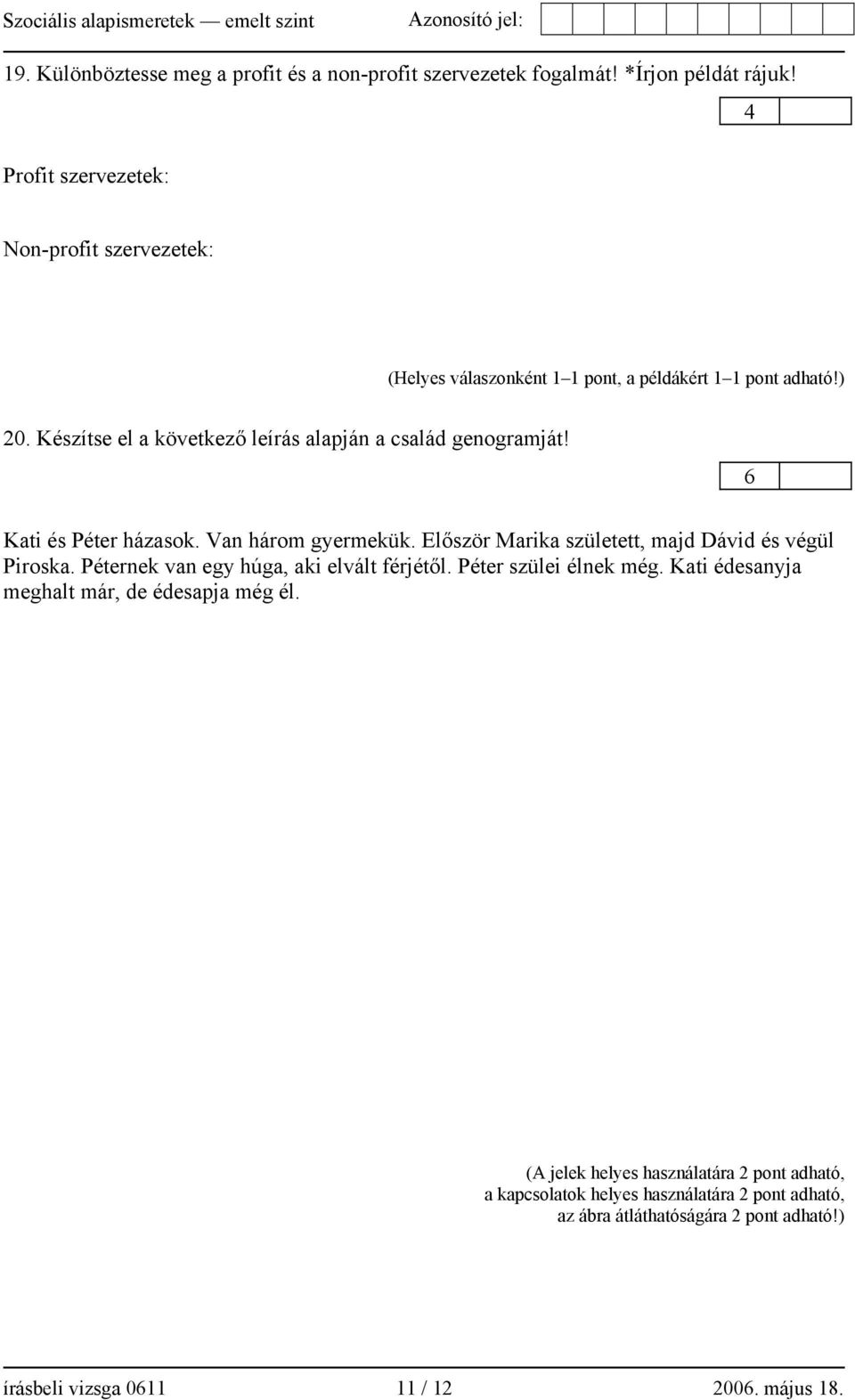 Készítse el a következő leírás alapján a család genogramját! 6 Kati és Péter házasok. Van három gyermekük.