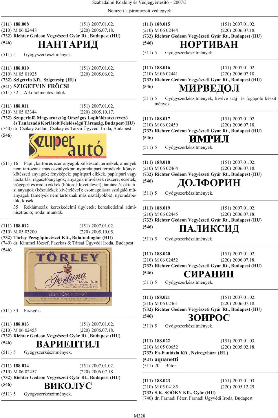 (732) Szuperinfó Magyarország Országos Laphálózatszervezõ és Tanácsadó Korlátolt Felelõsségû Társaság, (HU) (740) dr. Csákay Zoltán, Csákay és Társai Ügyvédi Iroda, (111) 188.015 (151) 2007.01.02.