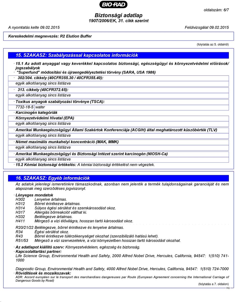 cikkely (40CFR355.30 / 40CFR355.40): 313. cikkely (40CFR372.