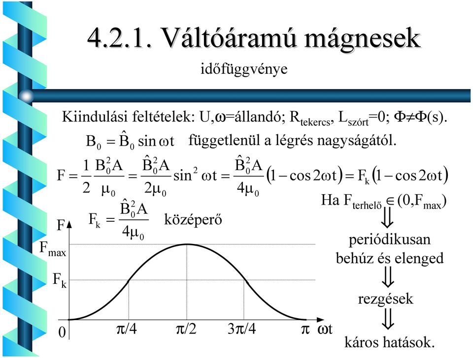 1 B A Bˆ A Bˆ A F sn ωt ( 1 cos ωt) Fk ( 1 cos t) µ µ 4µ ω Bˆ A F Fk középerő 4µ