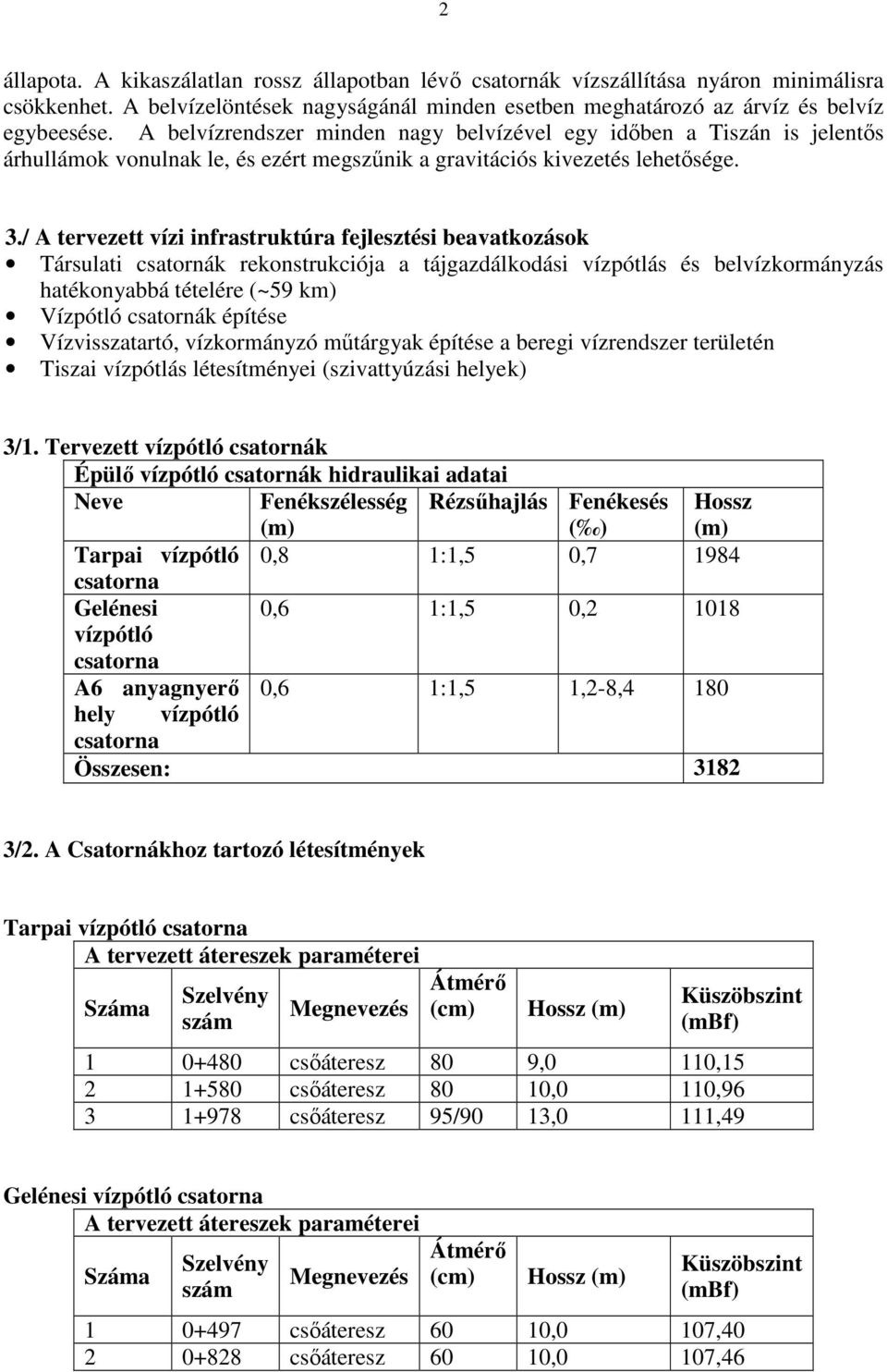 / A tervezett vízi infrastruktúra fejlesztési beavatkozások Társulati csatornák rekonstrukciója a tájgazdálkodási vízpótlás és belvízkormányzás hatékonyabbá tételére (~59 km) Vízpótló csatornák